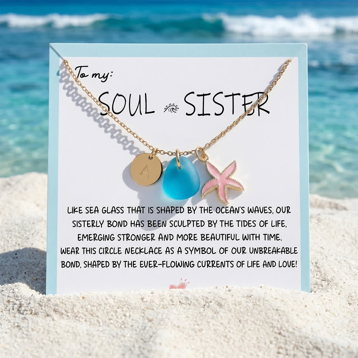Pink Enamel Starfish Initial Charm Sea Glass Necklace - image 2
