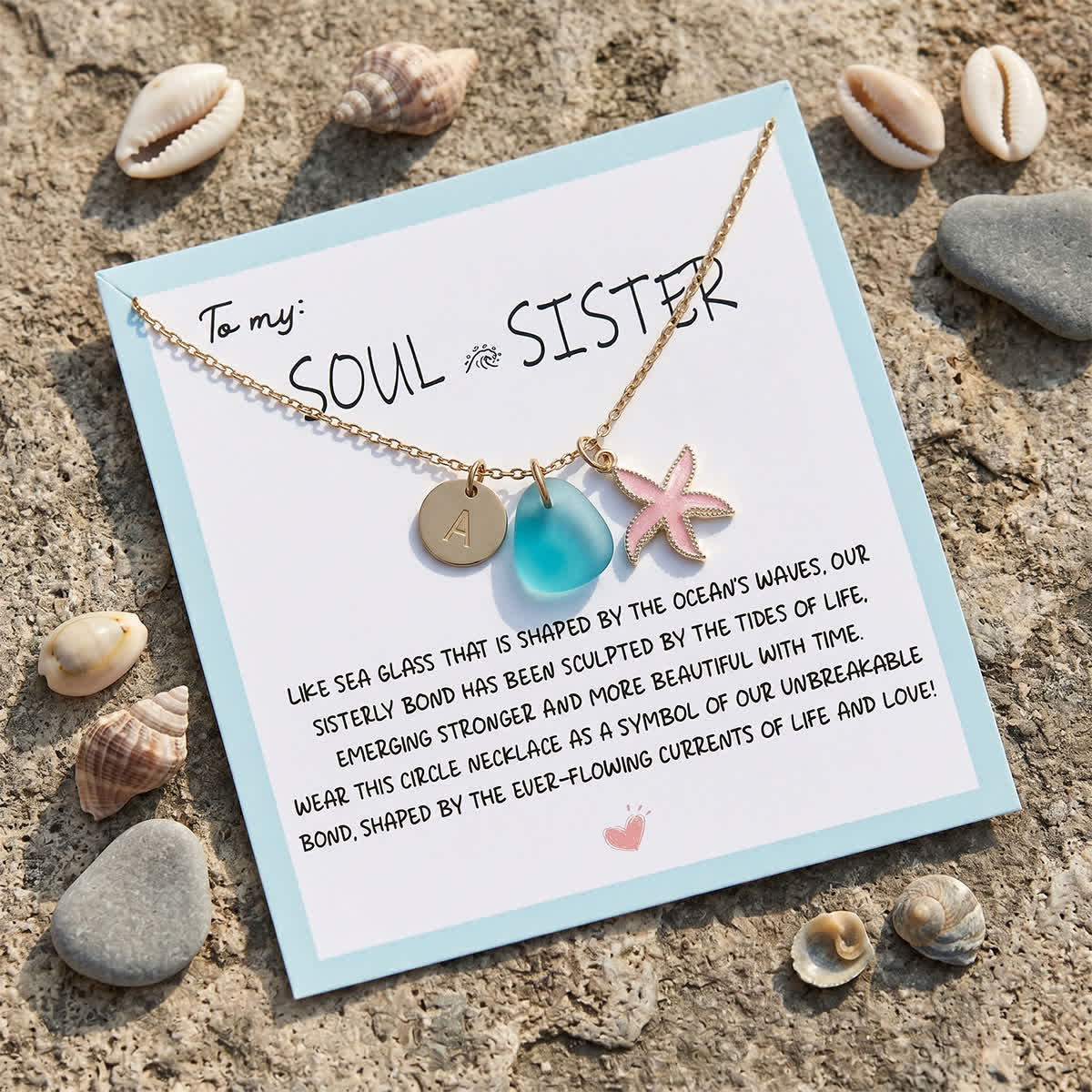 Pink Enamel Starfish Initial Charm Sea Glass Necklace - image 6