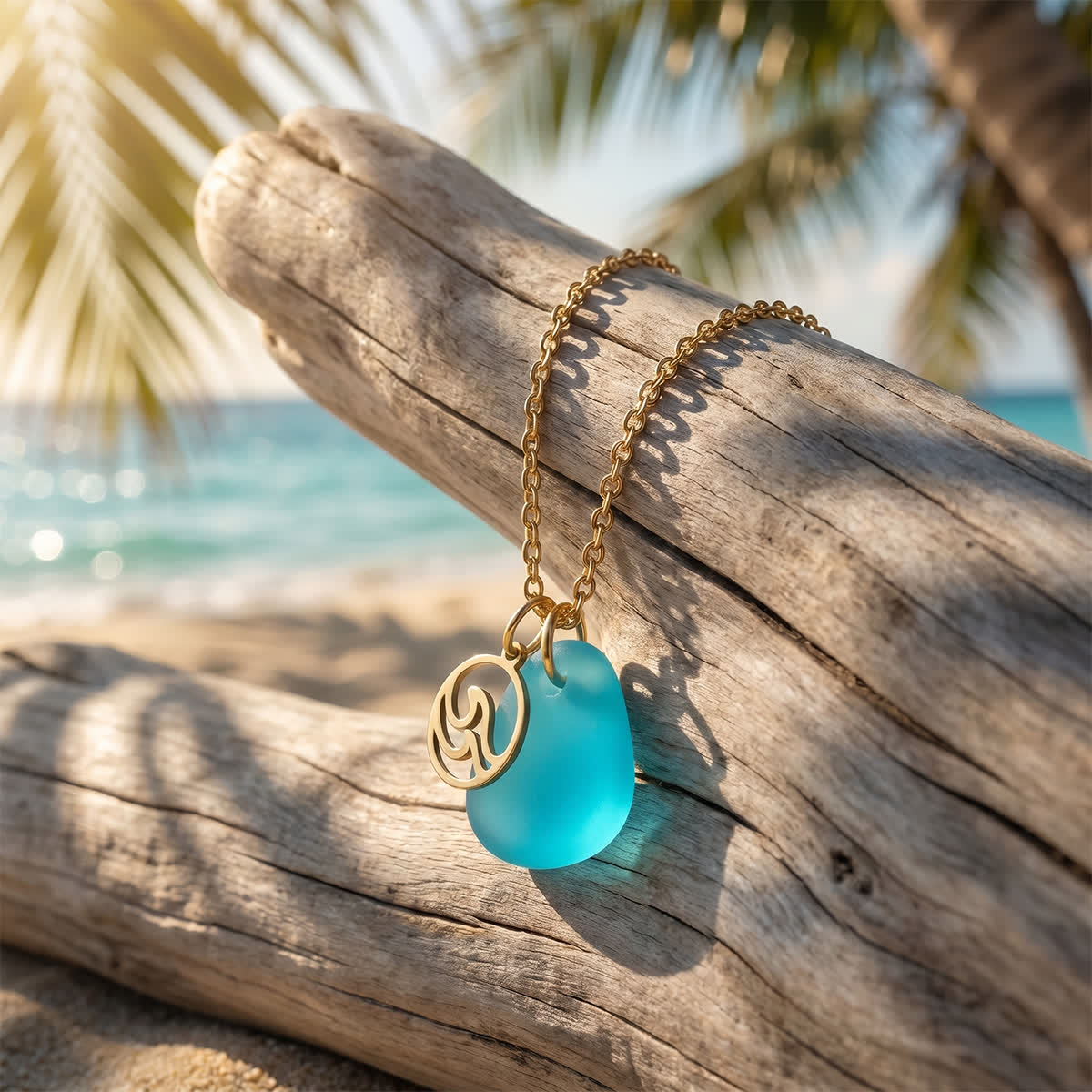 Minimalist Wave & Water Sea Glass Necklace - image 3