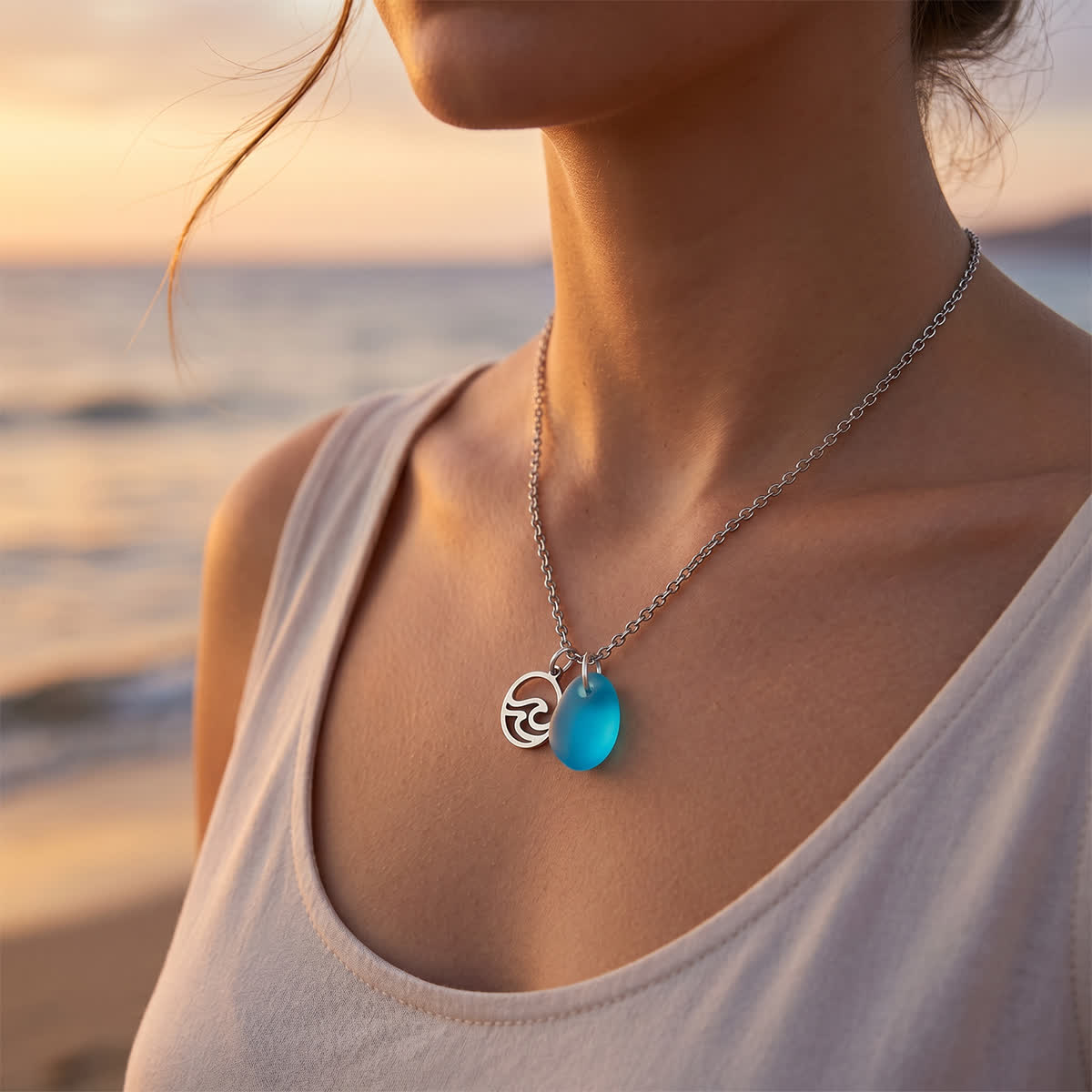 Minimalist Wave & Water Sea Glass Necklace - image 11