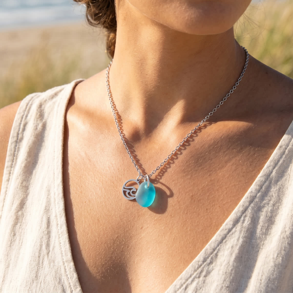 Minimalist Wave & Water Sea Glass Necklace - image 8