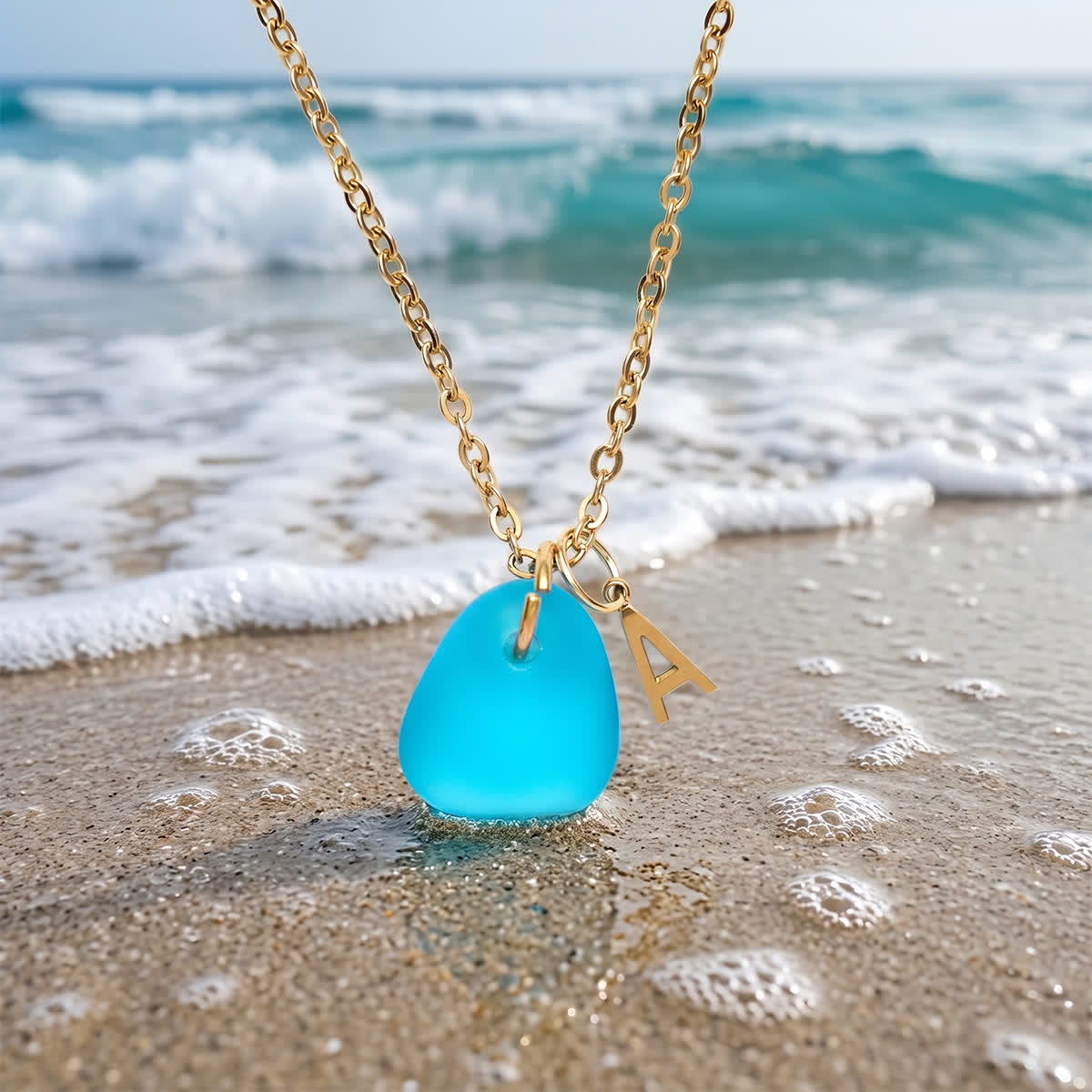 Ocean-Inspired Beachside Initial Letter Sea Glass Necklace - image 5