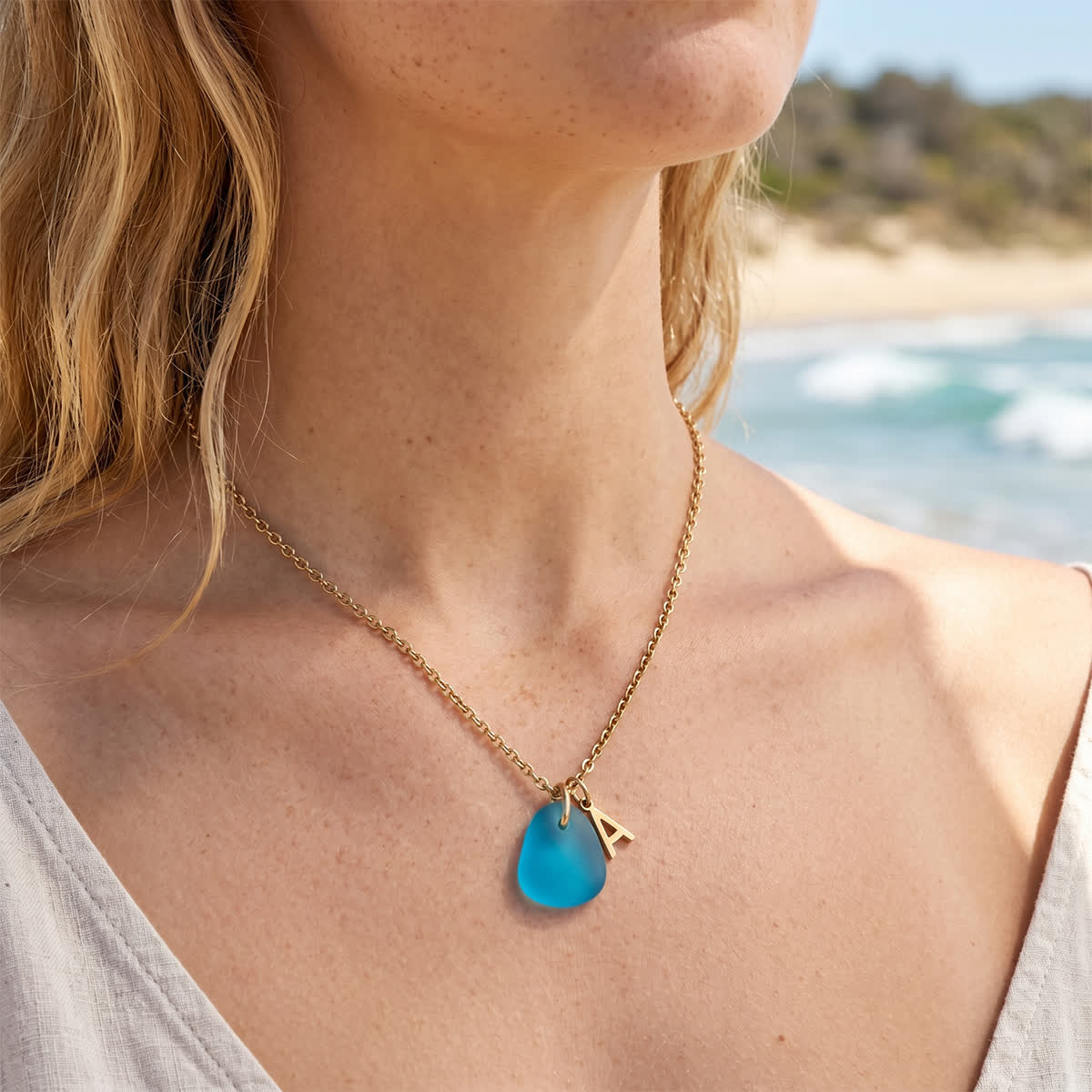 Ocean-Inspired Beachside Initial Letter Sea Glass Necklace - image 2