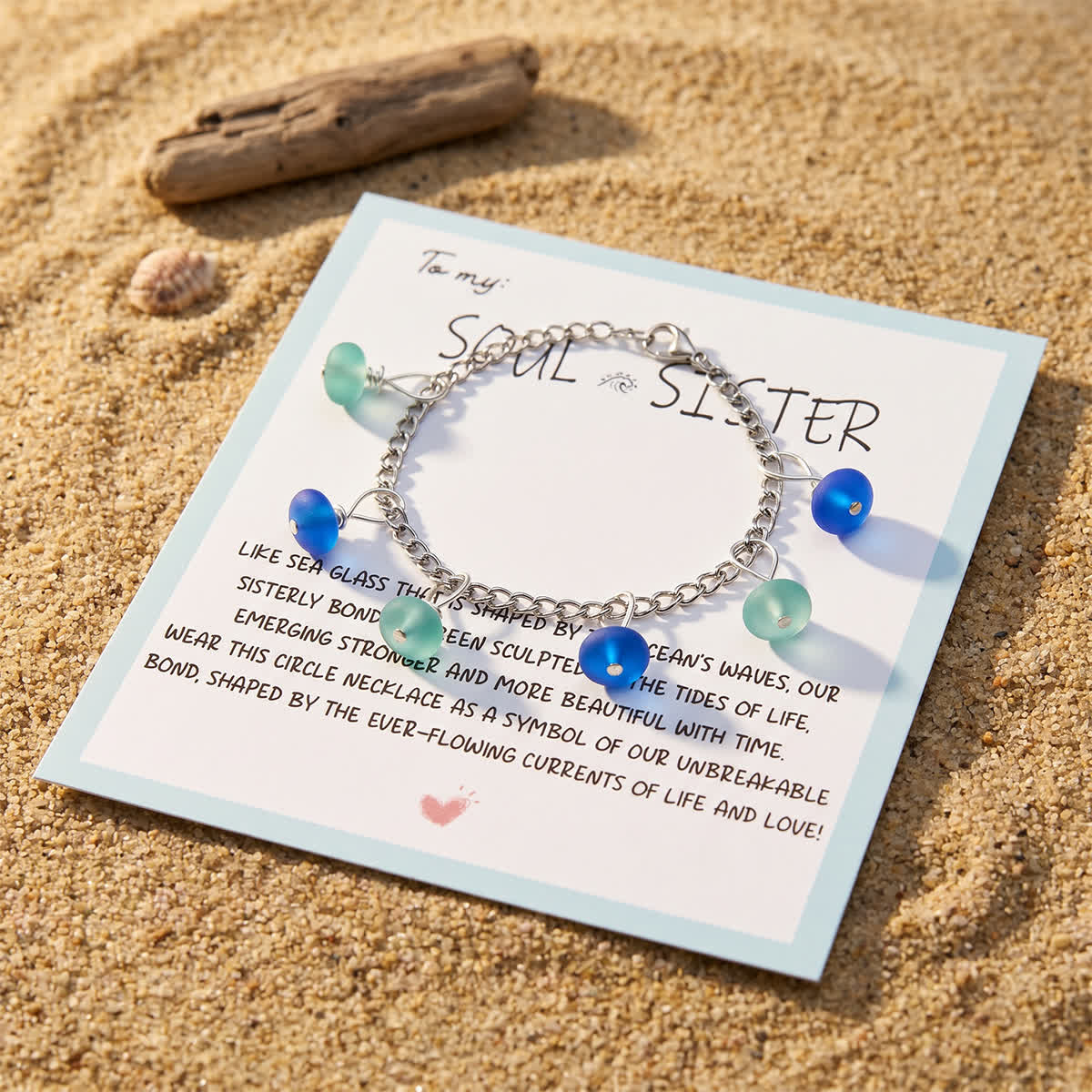 Tropical Sea Foam & Dark Blue Sea Glass Dangle Bracelet - image 2