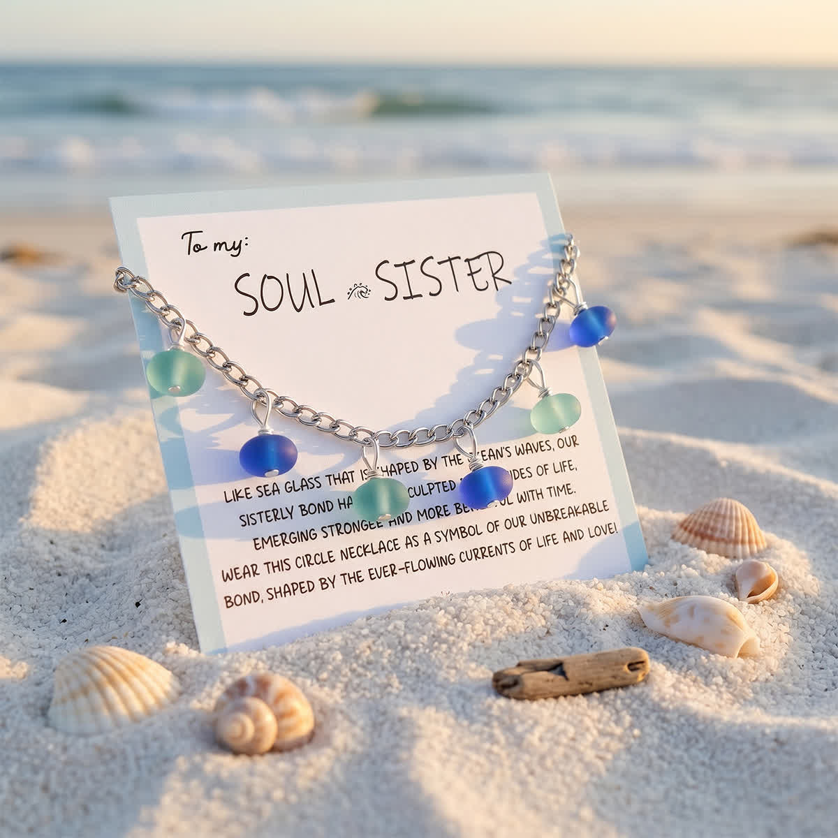 Tropical Sea Foam & Dark Blue Sea Glass Dangle Bracelet - image 6