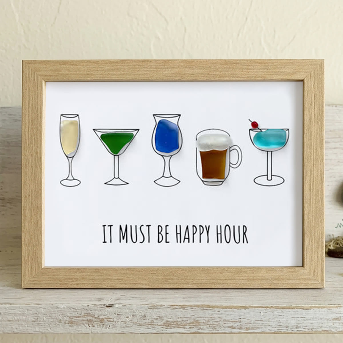 Happy Hour Sea Glass Framed Art - Oak - 6" X 8" - image 11