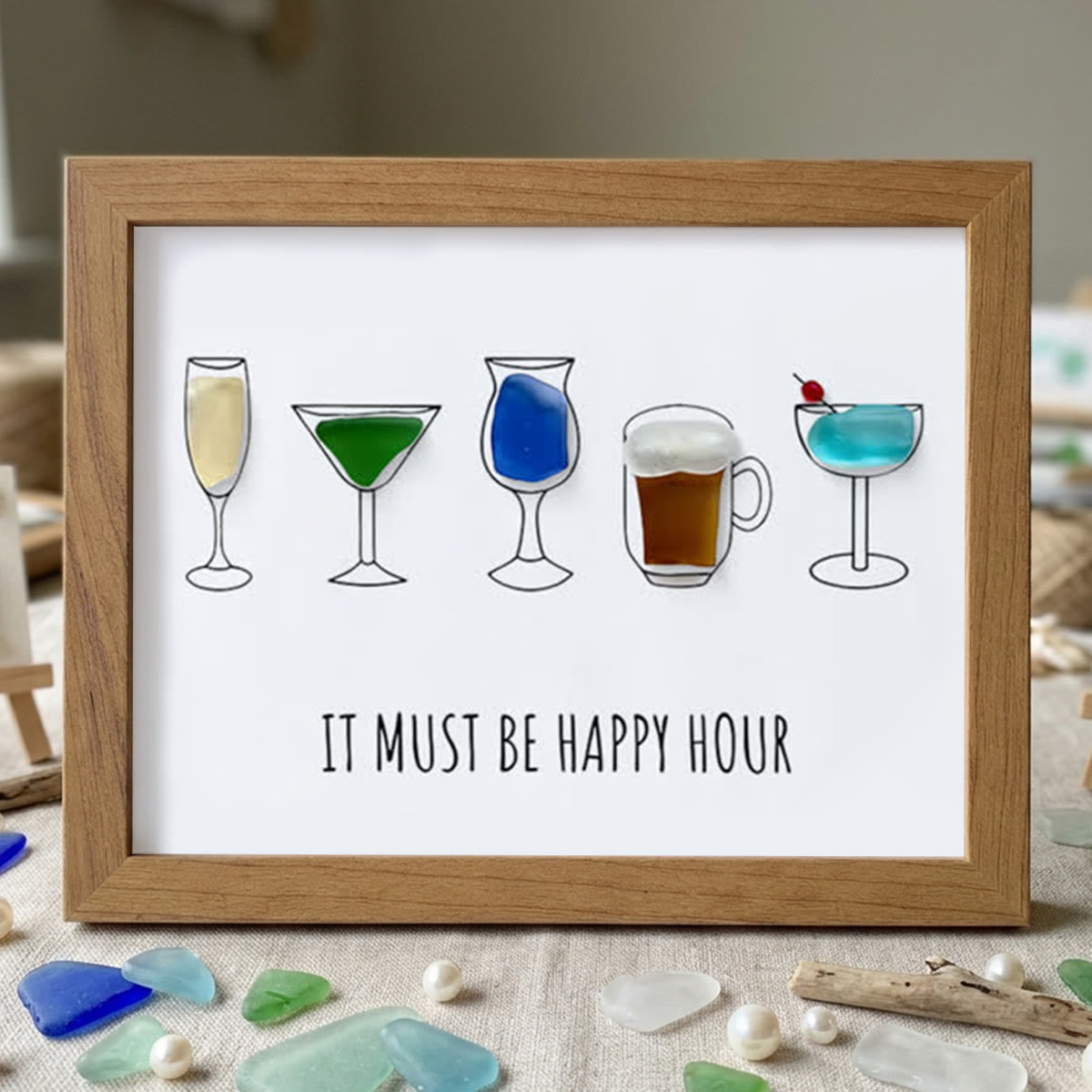 Happy Hour Sea Glass Framed Art - Walnut Brown - 6" X 8" - image 12