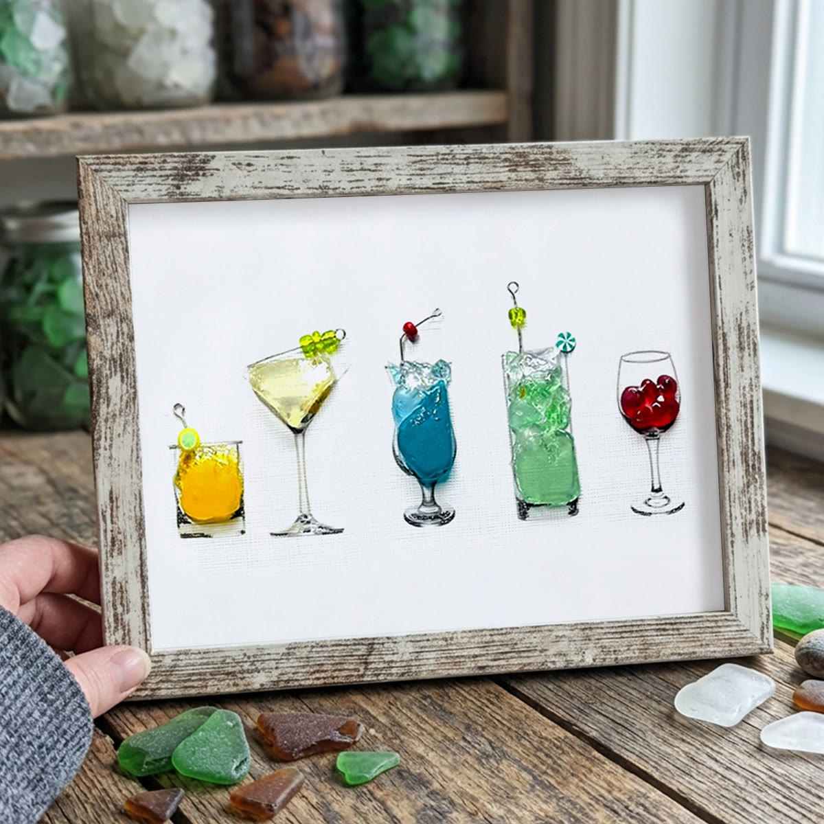 Cocktail Theme Sea Glass Framed Art - Retro White - 6" X 8" - image 11