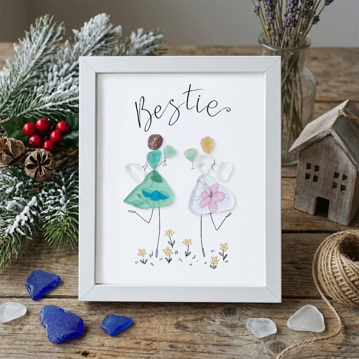 Cheers To My Bestie Sea Glass Framed Art - White - 8" X 6" - image 12