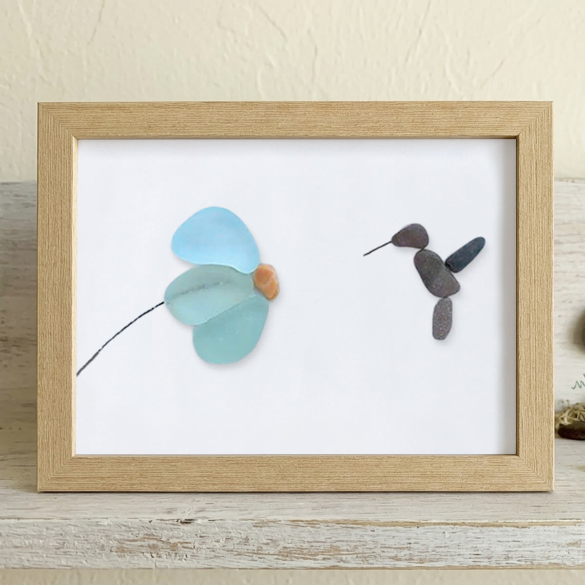 Mini Hummingbird And Flower Sea Glass Framed Art - Oak - 6" X 8" - image 7