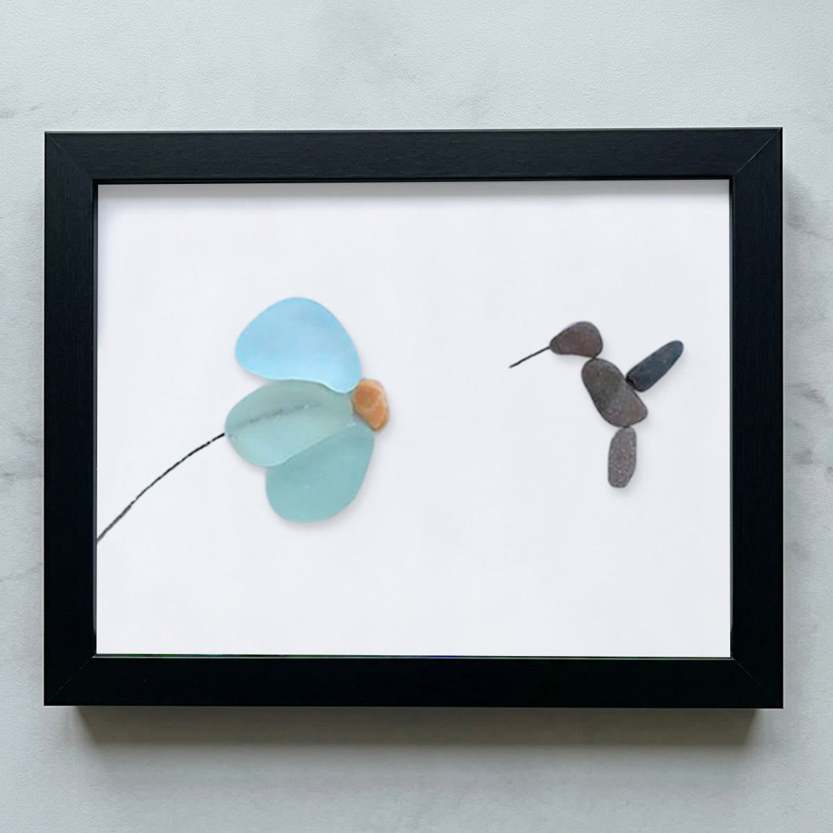 Mini Hummingbird And Flower Sea Glass Framed Art - Black - 6" X 8" - image 9