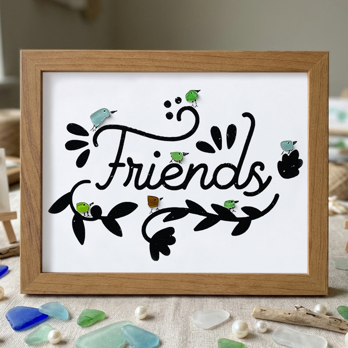 Bird Friends Sea Glass Framed Art - Walnut Brown - 6" X 8" - image 11