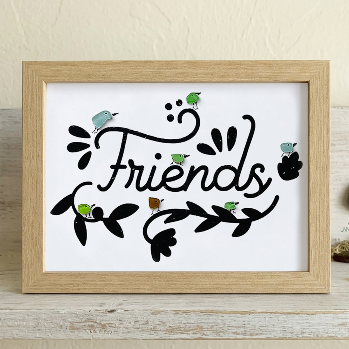 Bird Friends Sea Glass Framed Art - Oak - 6" X 8" - image 10