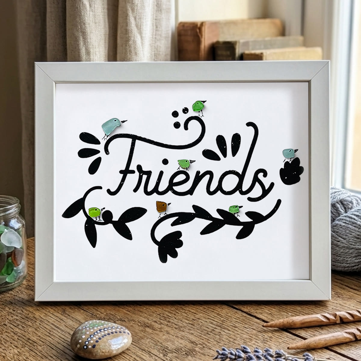 Bird Friends Sea Glass Framed Art - White - 6" X 8" - image 13