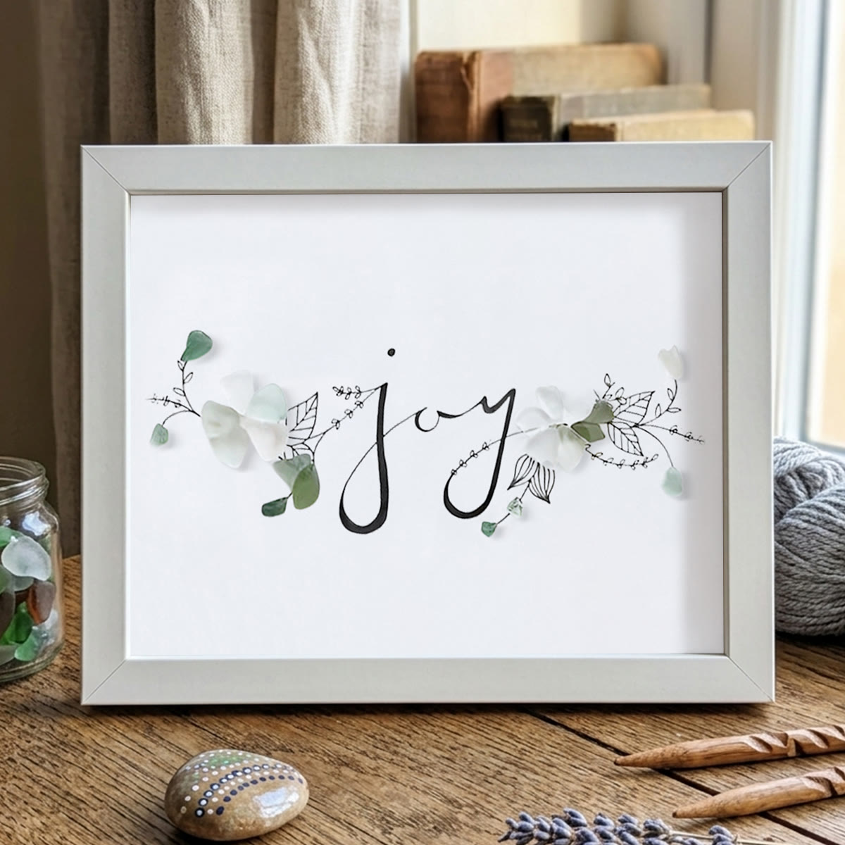 Let There Be Joy Sea Glass Framed Art - White - 6" X 8" - image 14