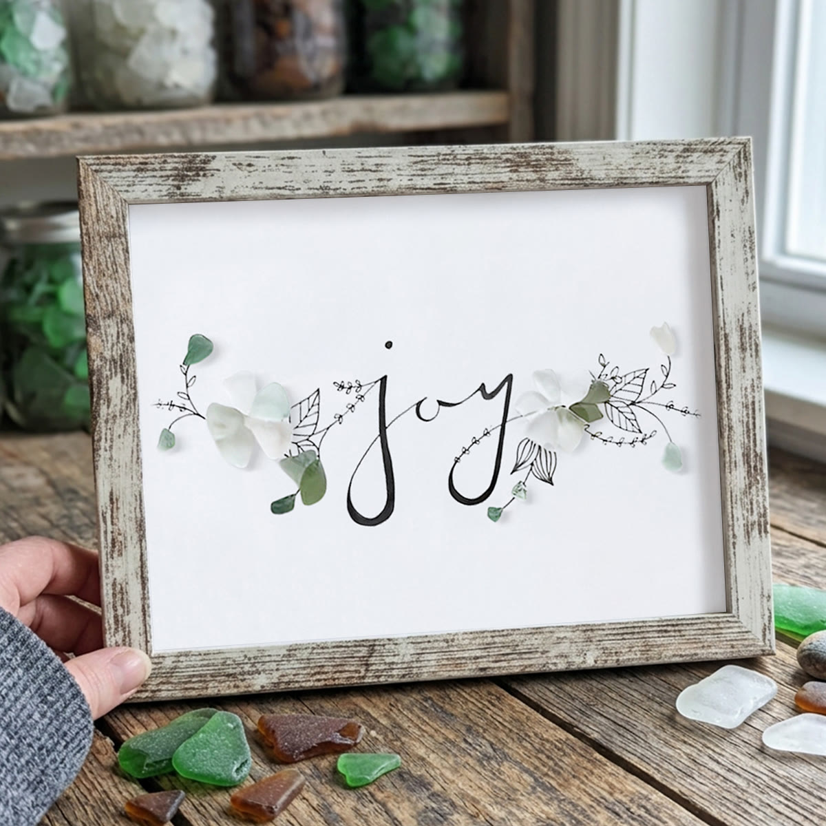 Let There Be Joy Sea Glass Framed Art - Retro White - 6" X 8" - image 15