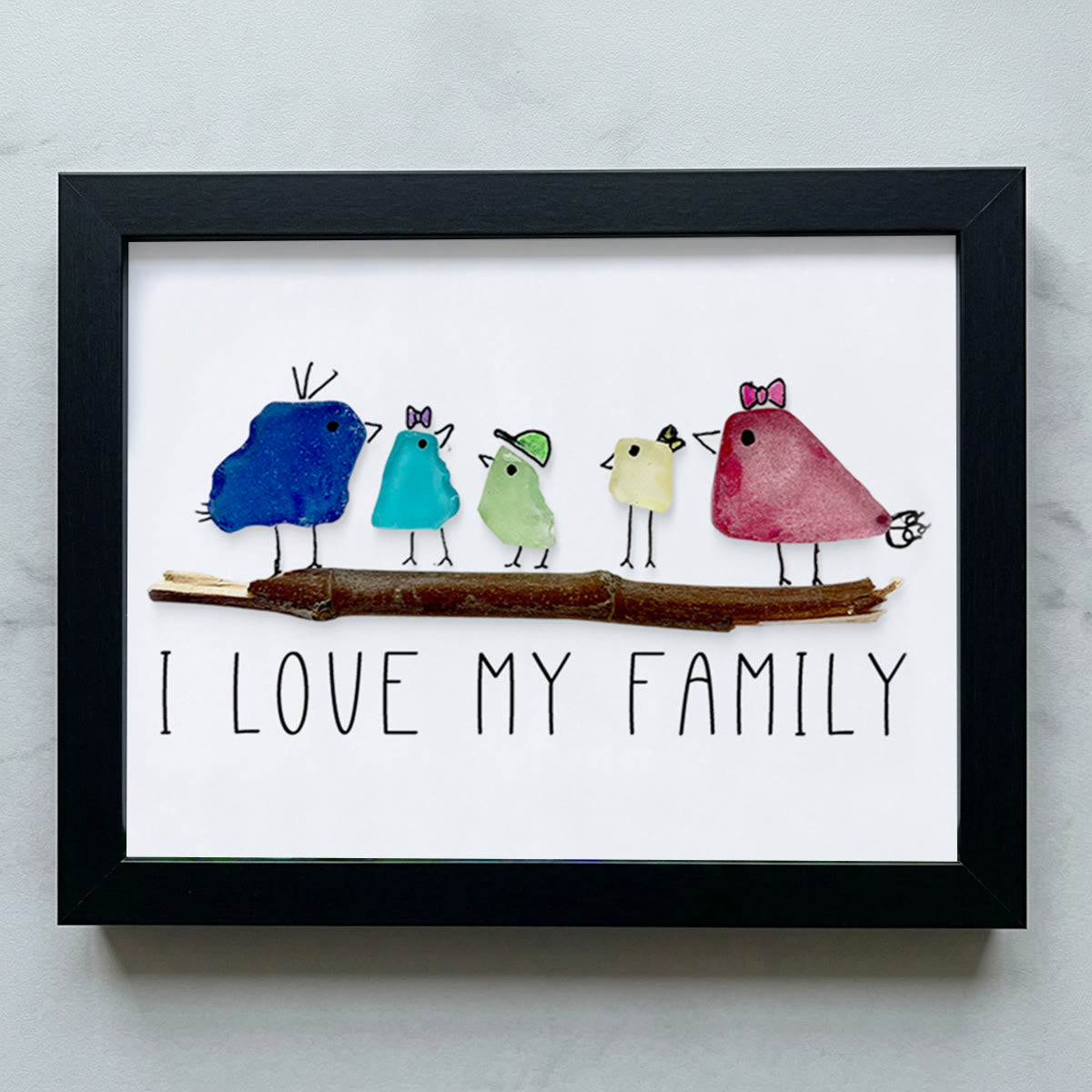 I Love My Family Bird Sea Glass Framed Art - Black - 6" X 8" - image 12