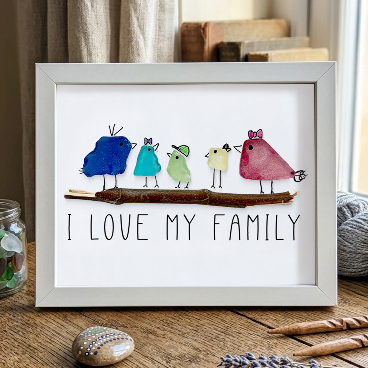 I Love My Family Bird Sea Glass Framed Art - White - 6" X 8" - image 13