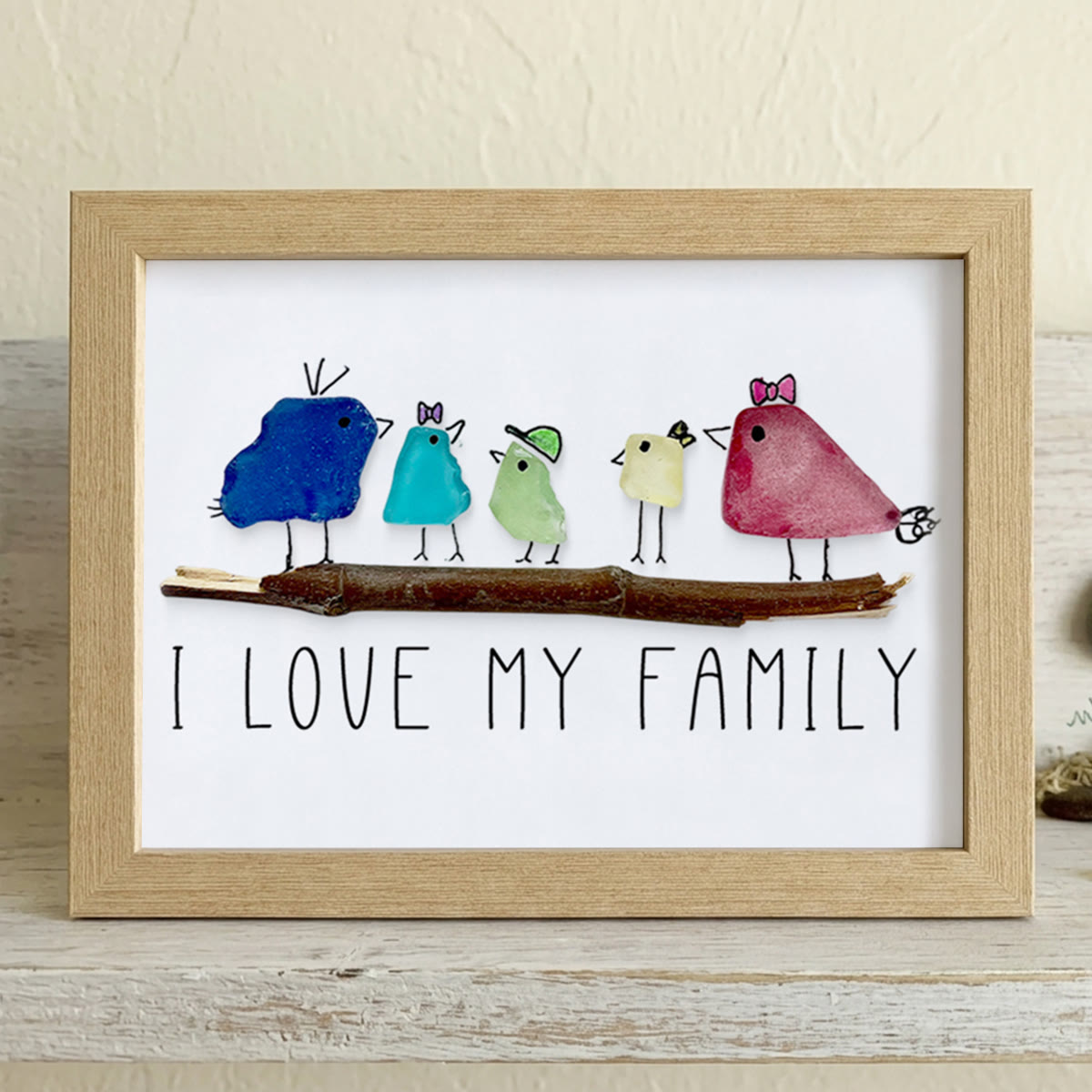I Love My Family Bird Sea Glass Framed Art - Oak - 6" X 8" - image 10