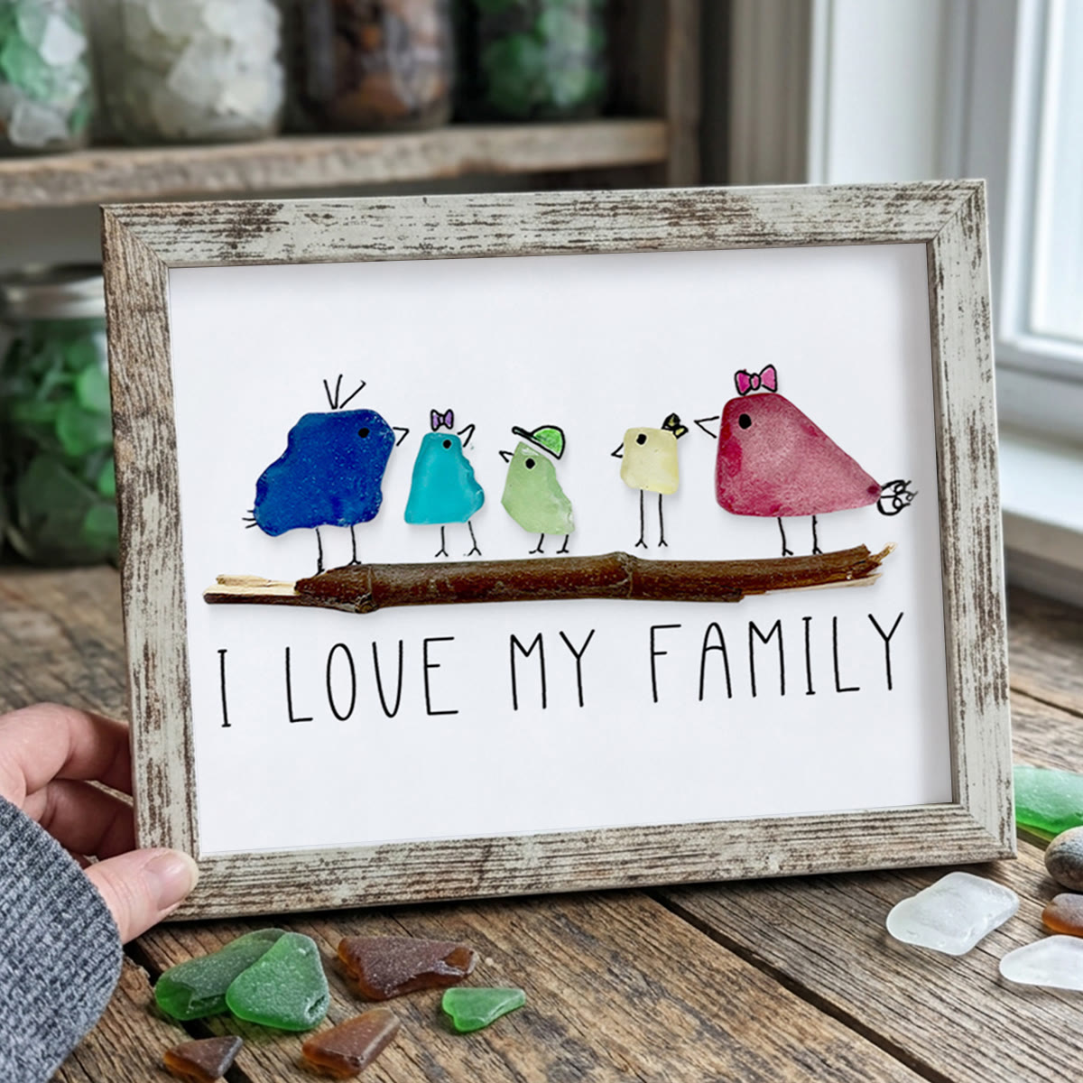 I Love My Family Bird Sea Glass Framed Art - Retro White - 6" X 8" - image 14