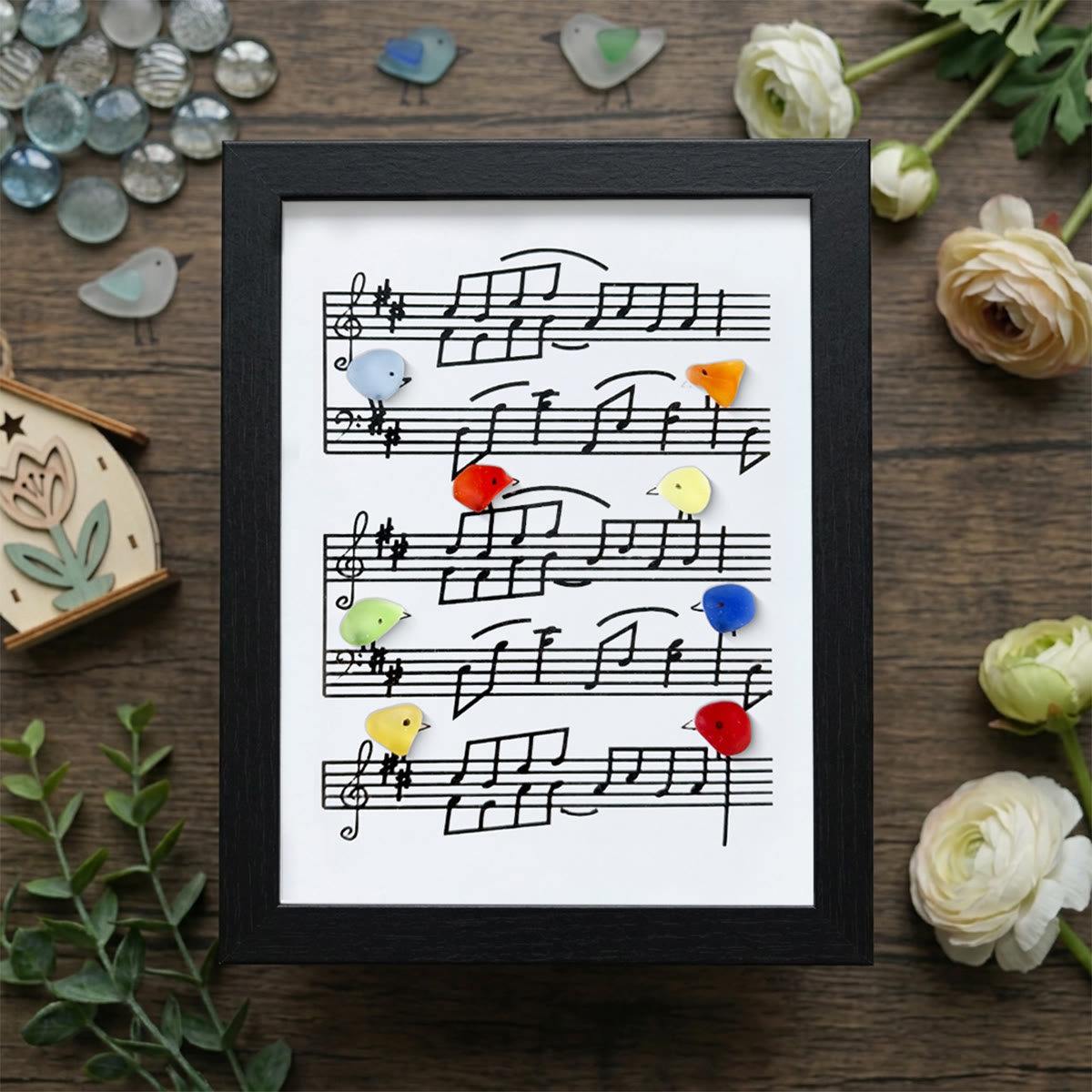 Eight Colorful Songbirds Singing Sea Glass Framed Art - Black - 8" X 6" - image 12