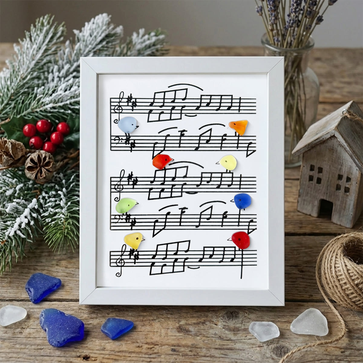 Eight Colorful Songbirds Singing Sea Glass Framed Art - White - 8" X 6" - image 13