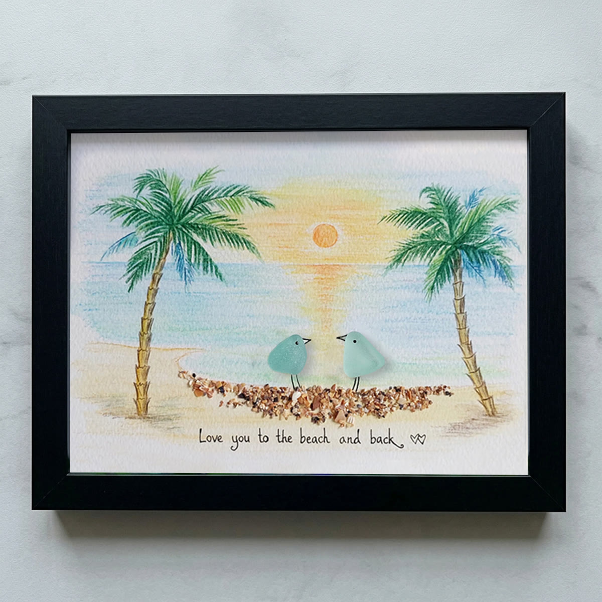 Romantic Couple Birds On The Bench Sea Glass Framed Art - Black - 6" X 8" - image 13