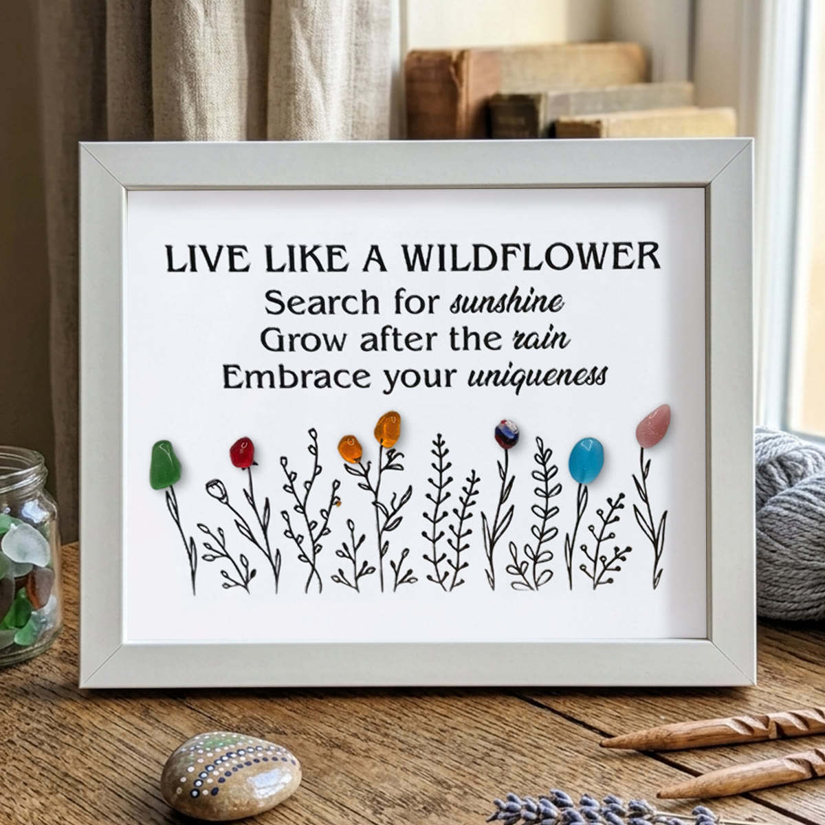 Live Like A Wildflower Quote Sea Glass Framed Art - White - 6" X 8" - image 14