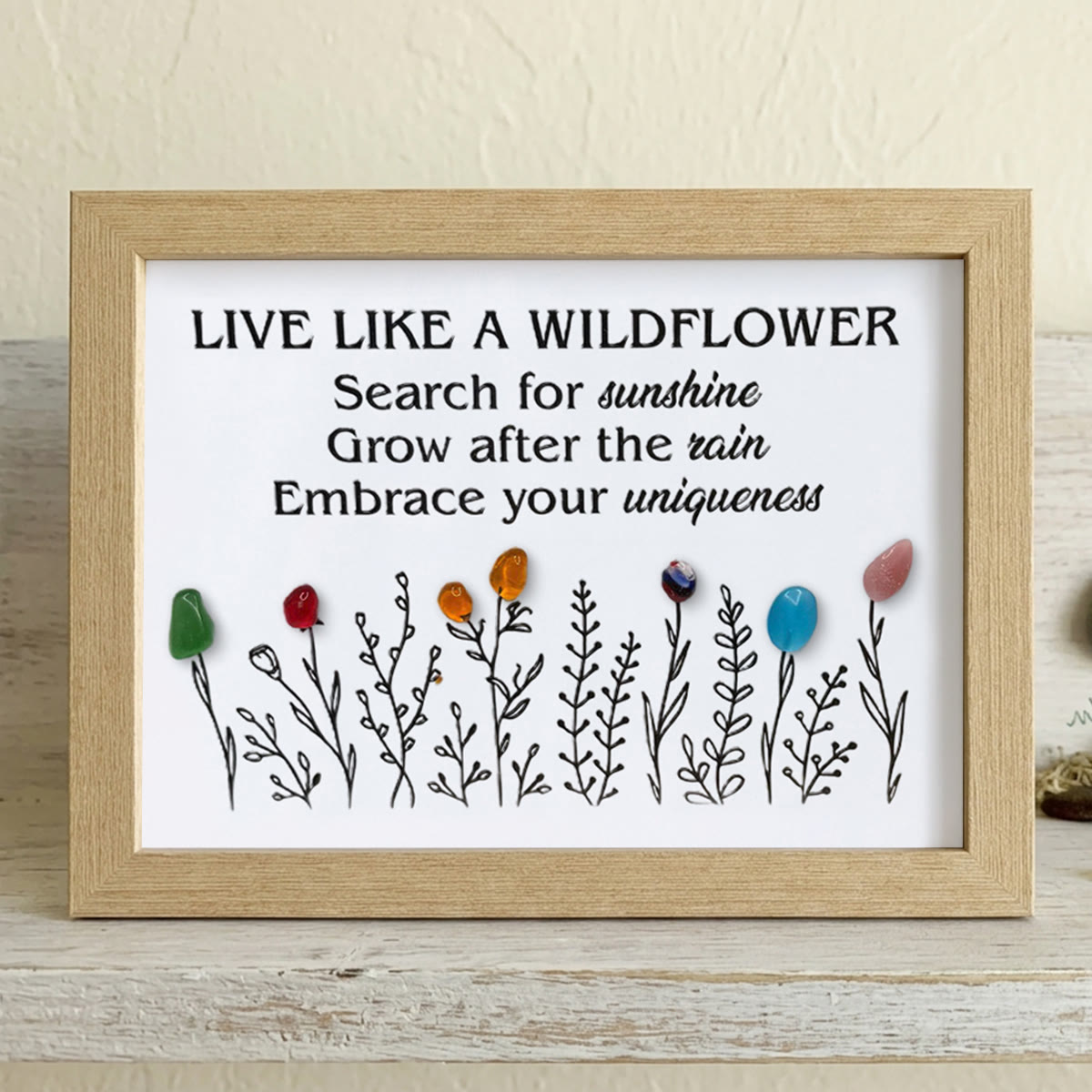 Live Like A Wildflower Quote Sea Glass Framed Art - Oak - 6" X 8" - image 11