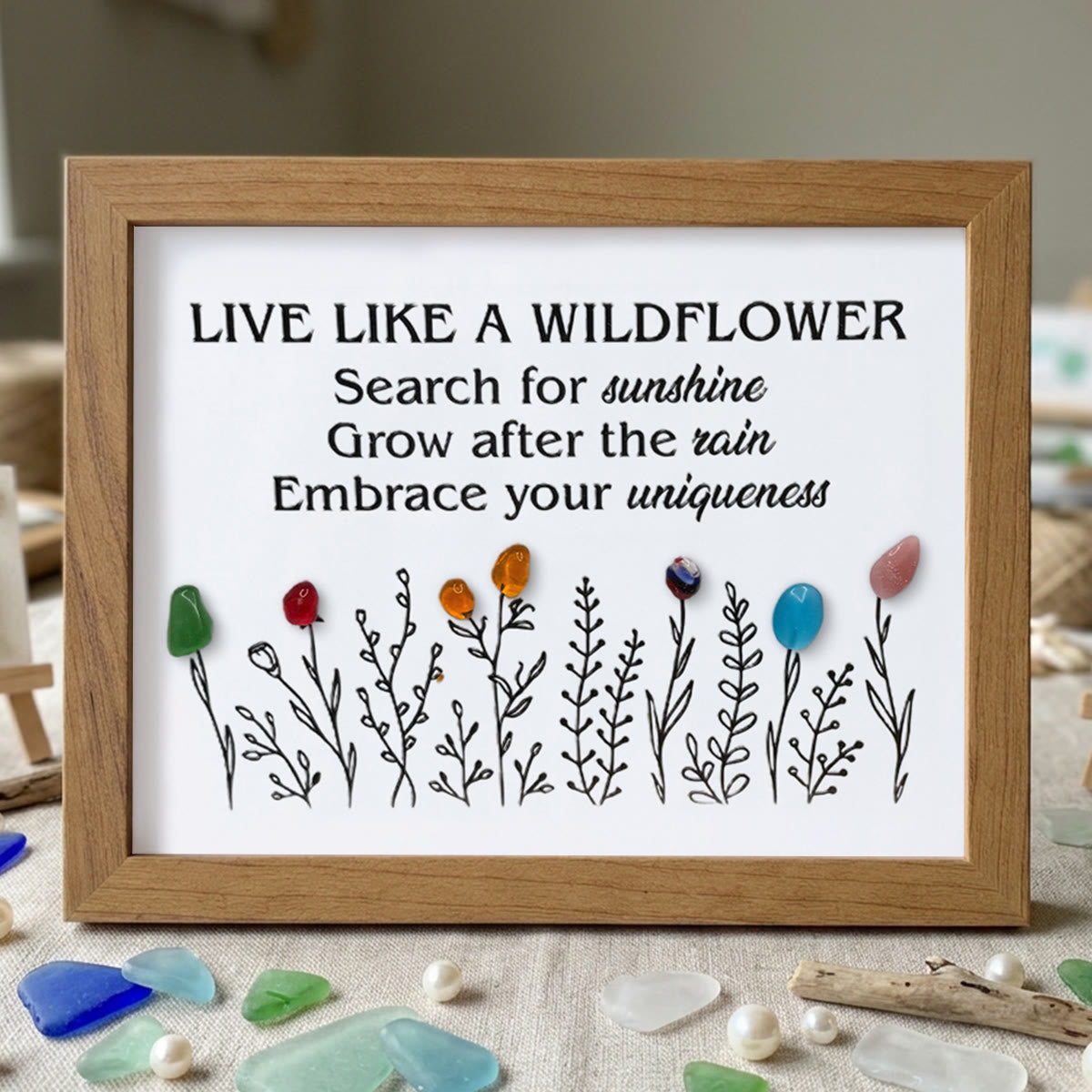 Live Like A Wildflower Quote Sea Glass Framed Art - Walnut Brown - 6" X 8" - image 12