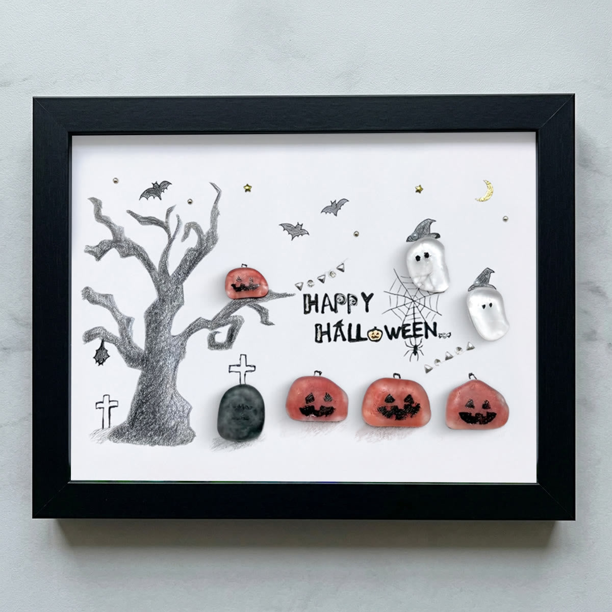 Happy Halloween Jack O Lantern And Ghost Sea Glass Framed Art - Black - 6" X 8" - image 12