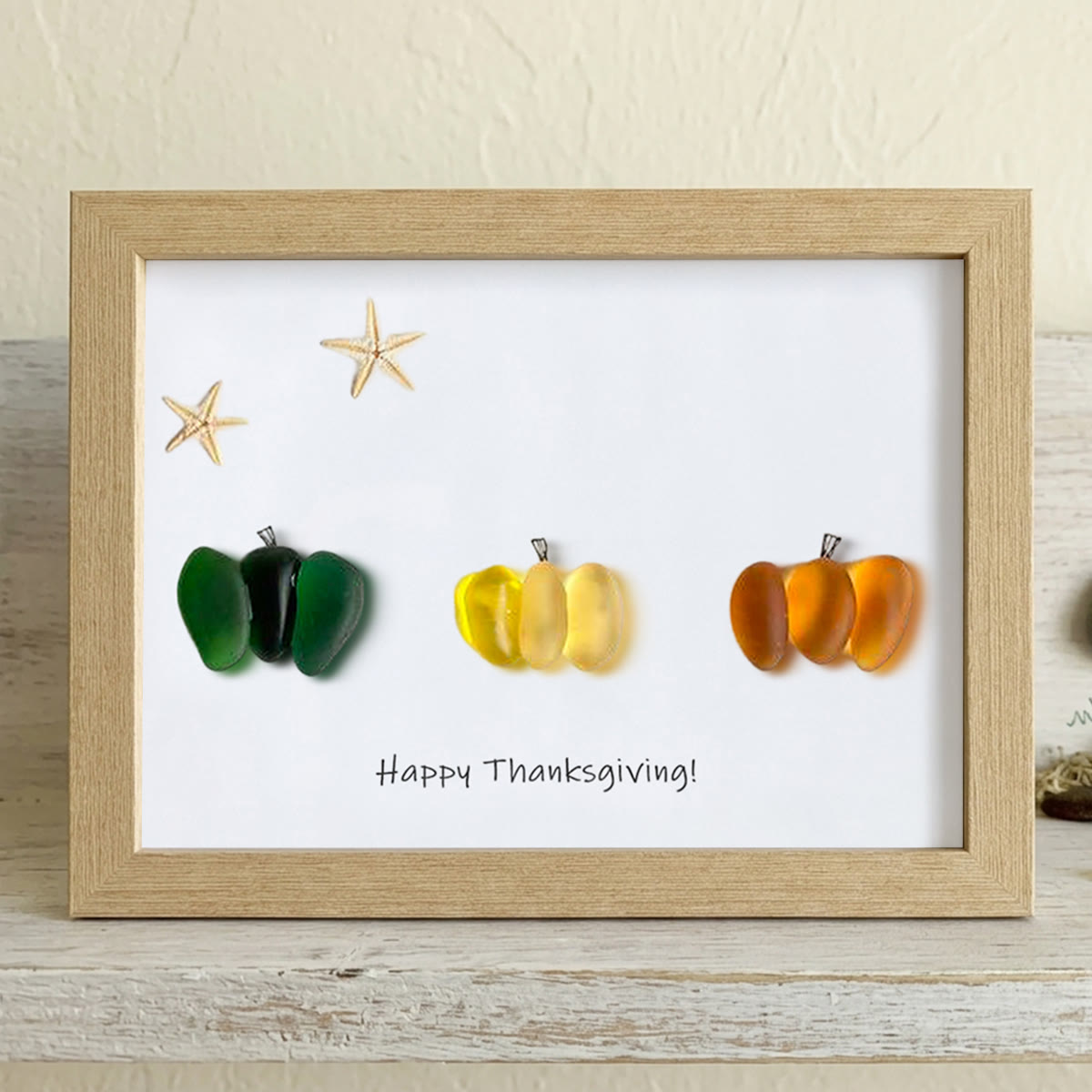 Happy Thanksgiving Pumpkin Sea Glass Framed Art - Oak - 6" X 8" - image 12