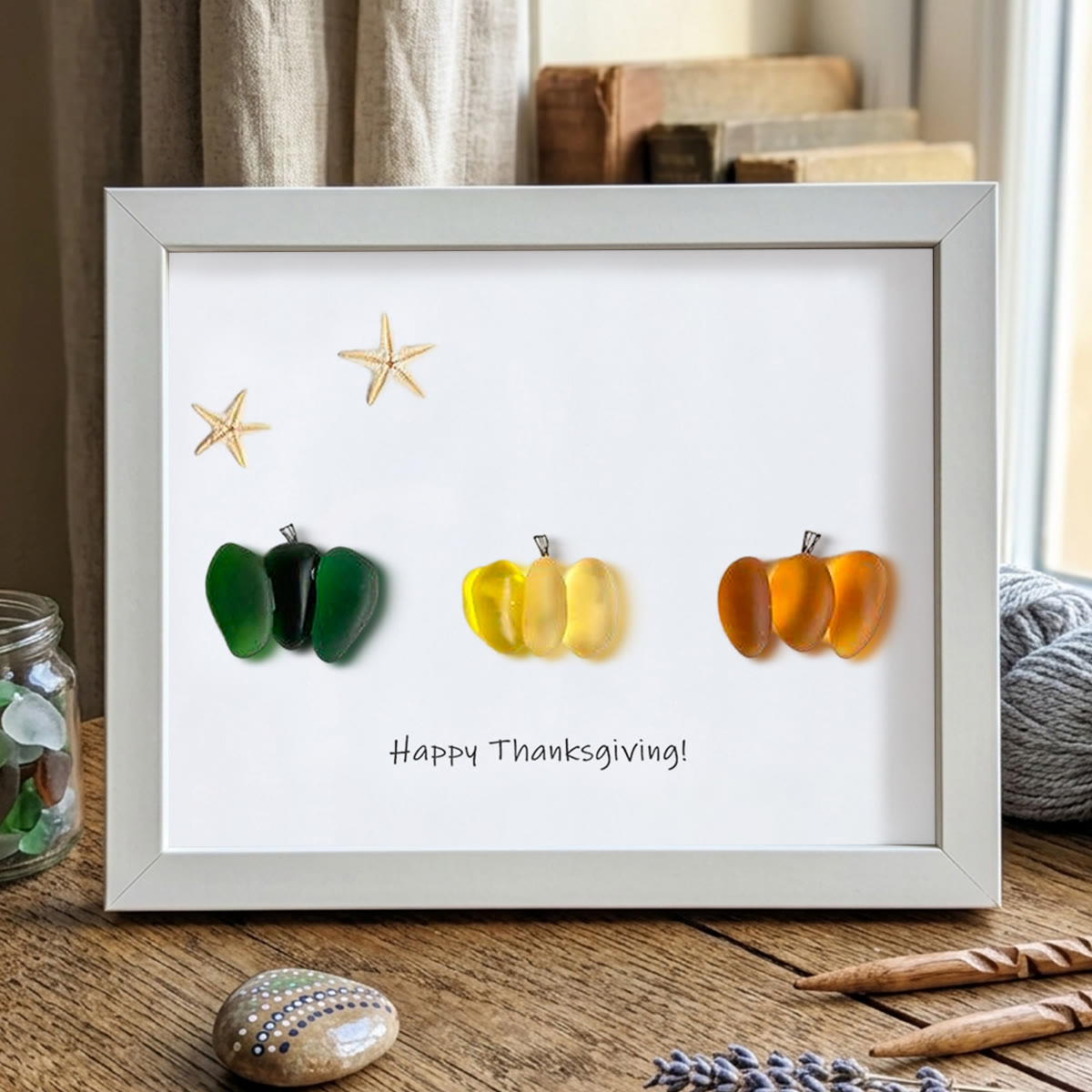 Happy Thanksgiving Pumpkin Sea Glass Framed Art - White - 6" X 8" - image 15