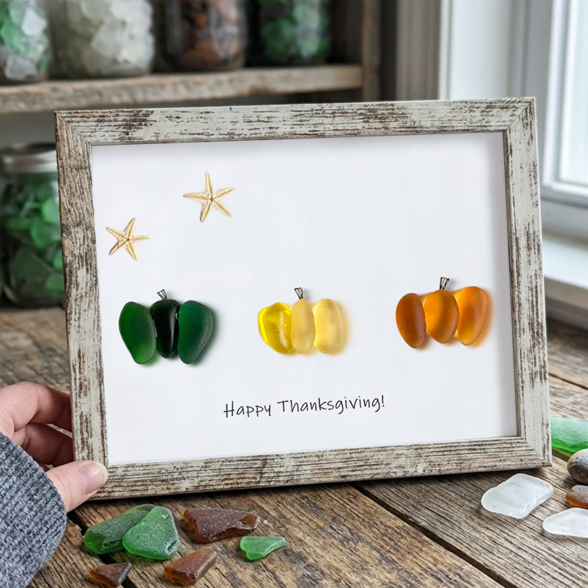 Happy Thanksgiving Pumpkin Sea Glass Framed Art - Retro White - 6" X 8" - image 16