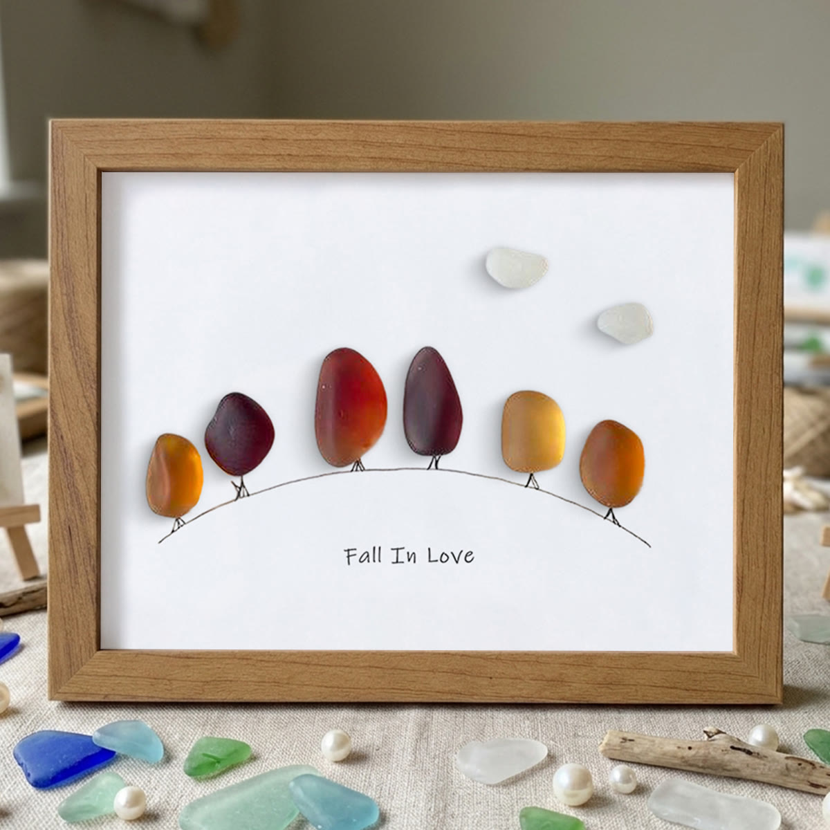 Fall In Love Autumn Trees Sea Glass Framed Art - Walnut Brown - 6" X 8" - image 10