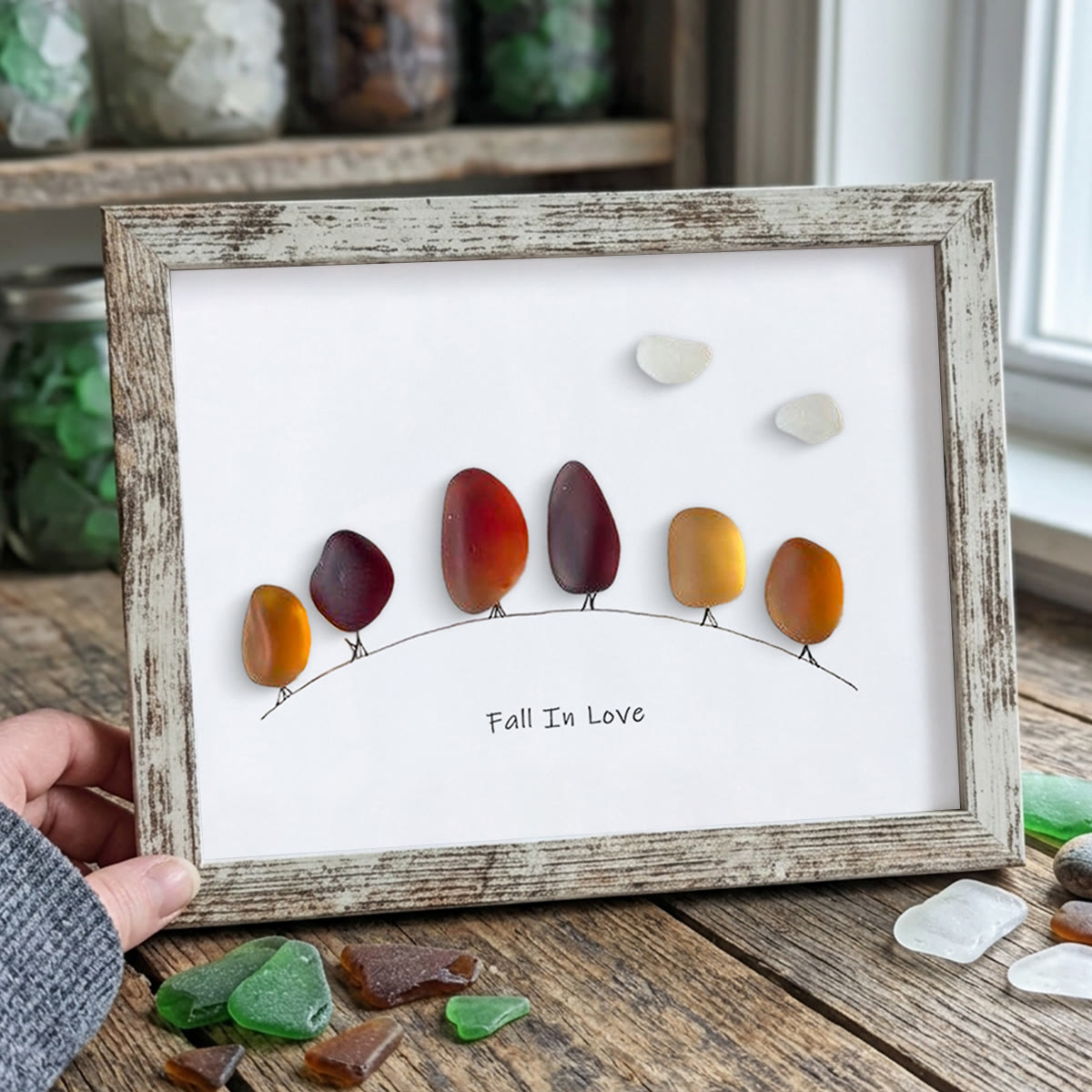 Fall In Love Autumn Trees Sea Glass Framed Art - Retro White - 6" X 8" - image 13
