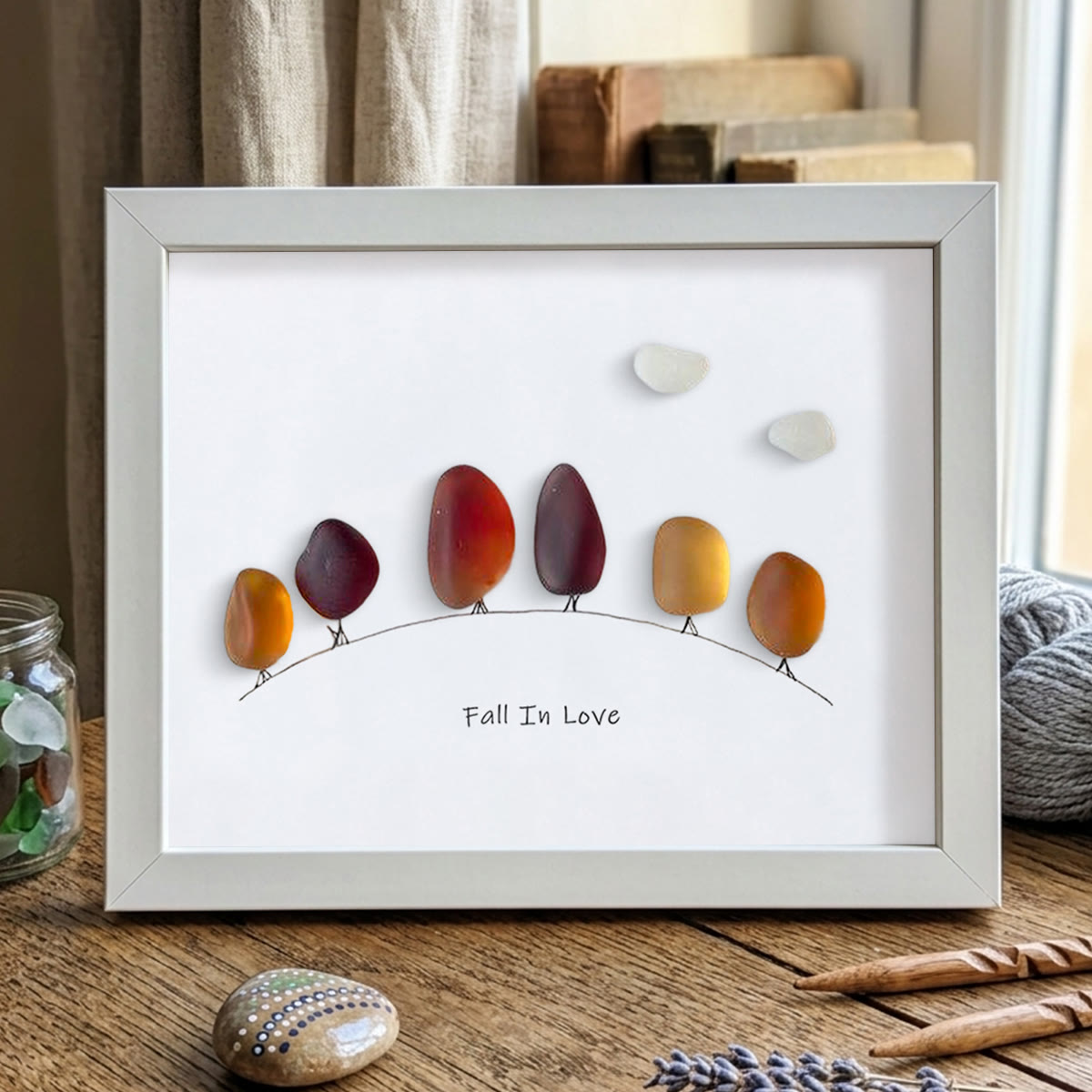 Fall In Love Autumn Trees Sea Glass Framed Art - White - 6" X 8" - image 12