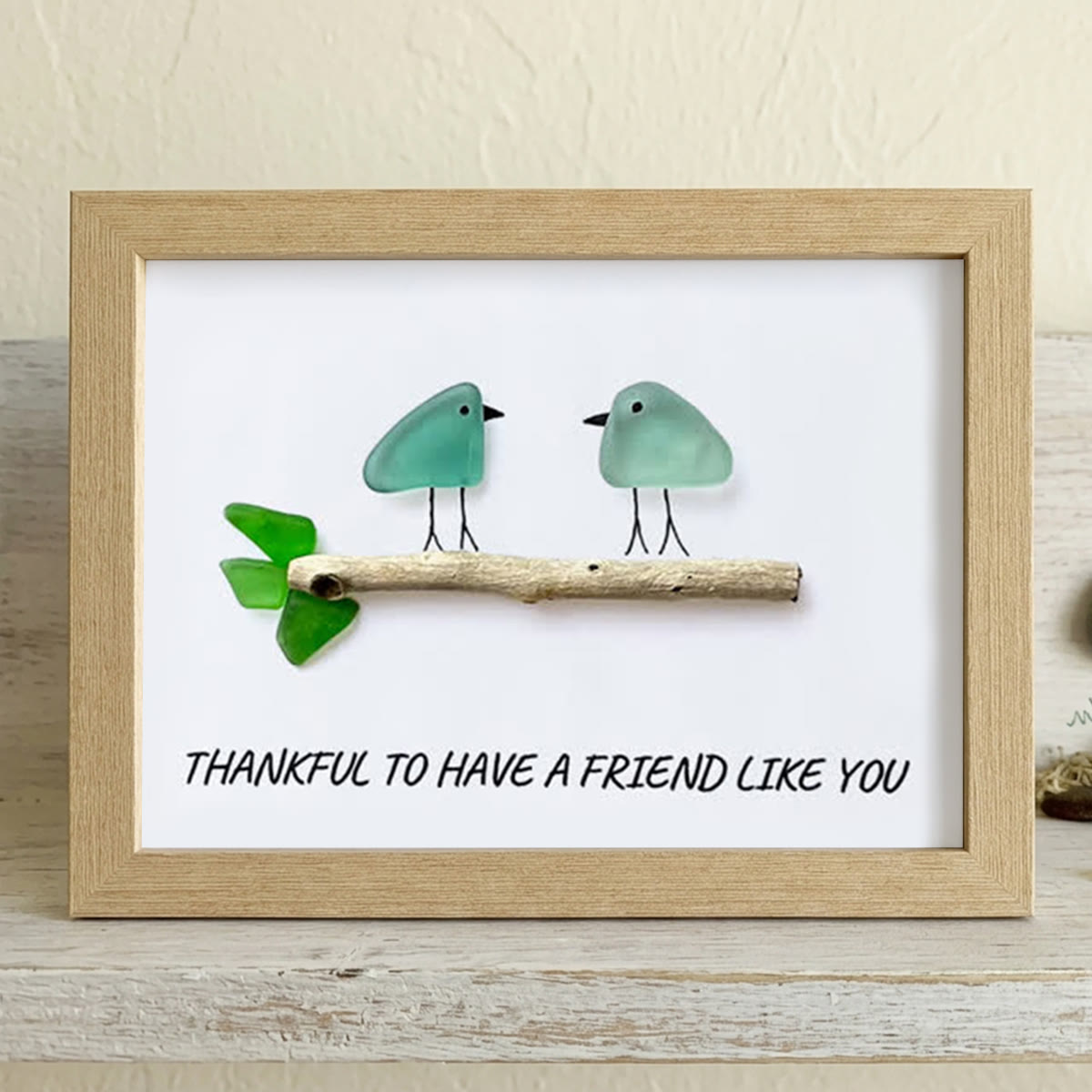 Friend Birds Sea Glass Framed Art Friendship Gift - Oak - 6" X 8" - image 12