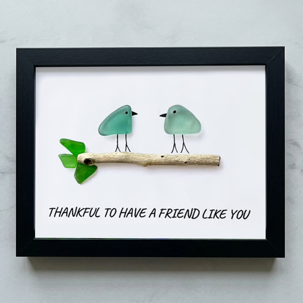 Friend Birds Sea Glass Framed Art Friendship Gift - Black - 6" X 8" - image 14