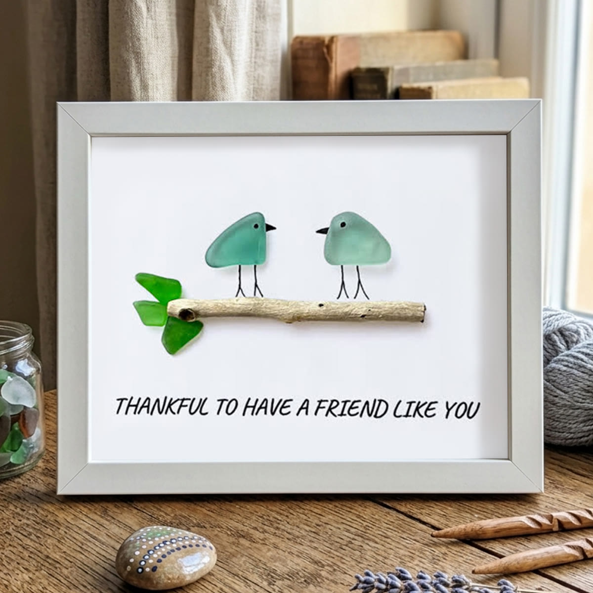 Friend Birds Sea Glass Framed Art Friendship Gift - White - 6" X 8" - image 15