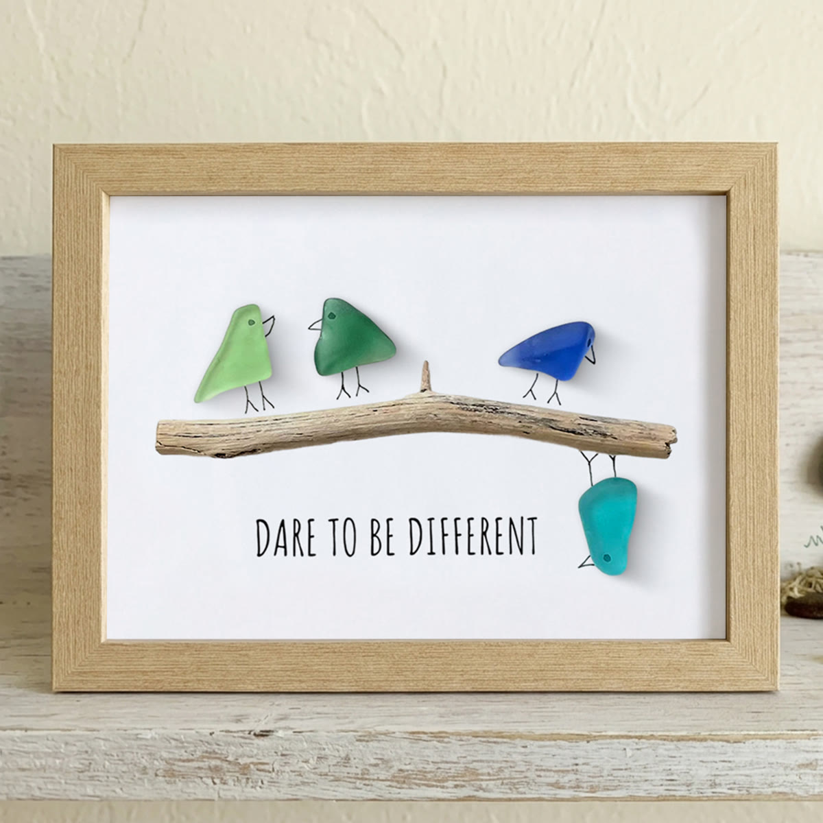 Dare To Be Different Birds Sea Glass Framed Art Inspirational Gift - Oak - 6" X 8" - image 10
