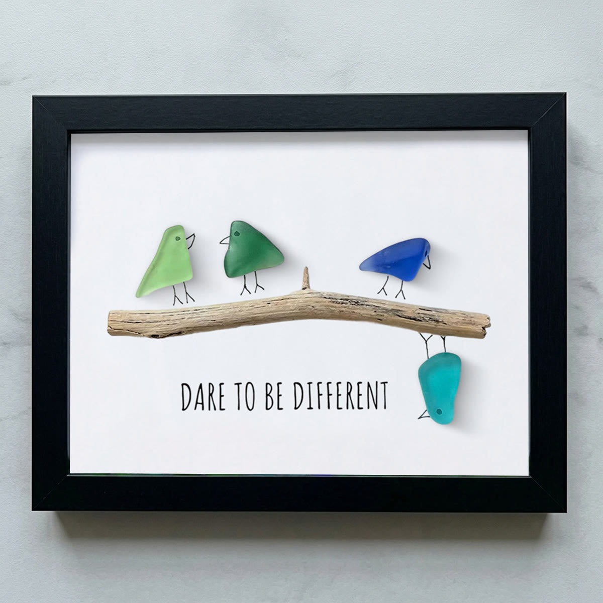 Dare To Be Different Birds Sea Glass Framed Art Inspirational Gift - Black - 6" X 8" - image 12