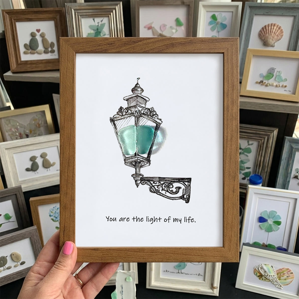Light Of My Life Street Light Sea Glass Framed Art - Walnut Brown - 8" X 6" - image 10