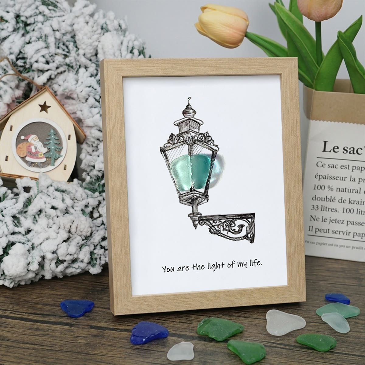 Light Of My Life Street Light Sea Glass Framed Art - Oak - 8" X 6" - image 9