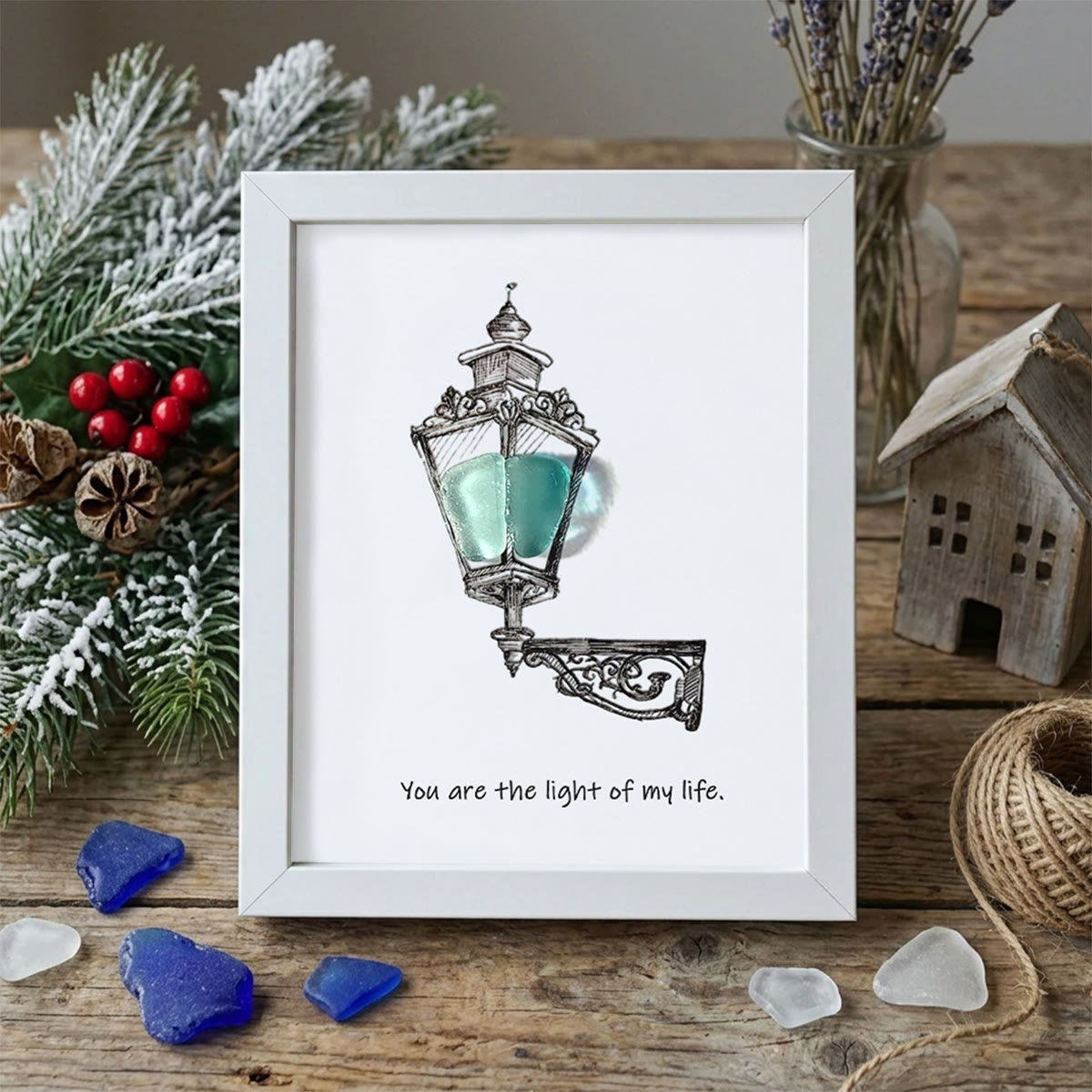 Light Of My Life Street Light Sea Glass Framed Art - White - 8" X 6" - image 12