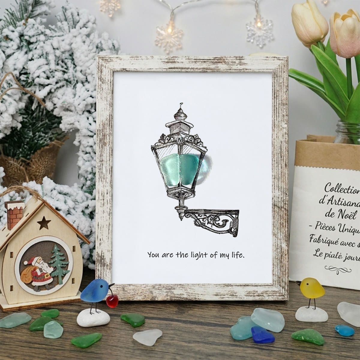 Light Of My Life Street Light Sea Glass Framed Art - Retro White - 8" X 6" - image 13