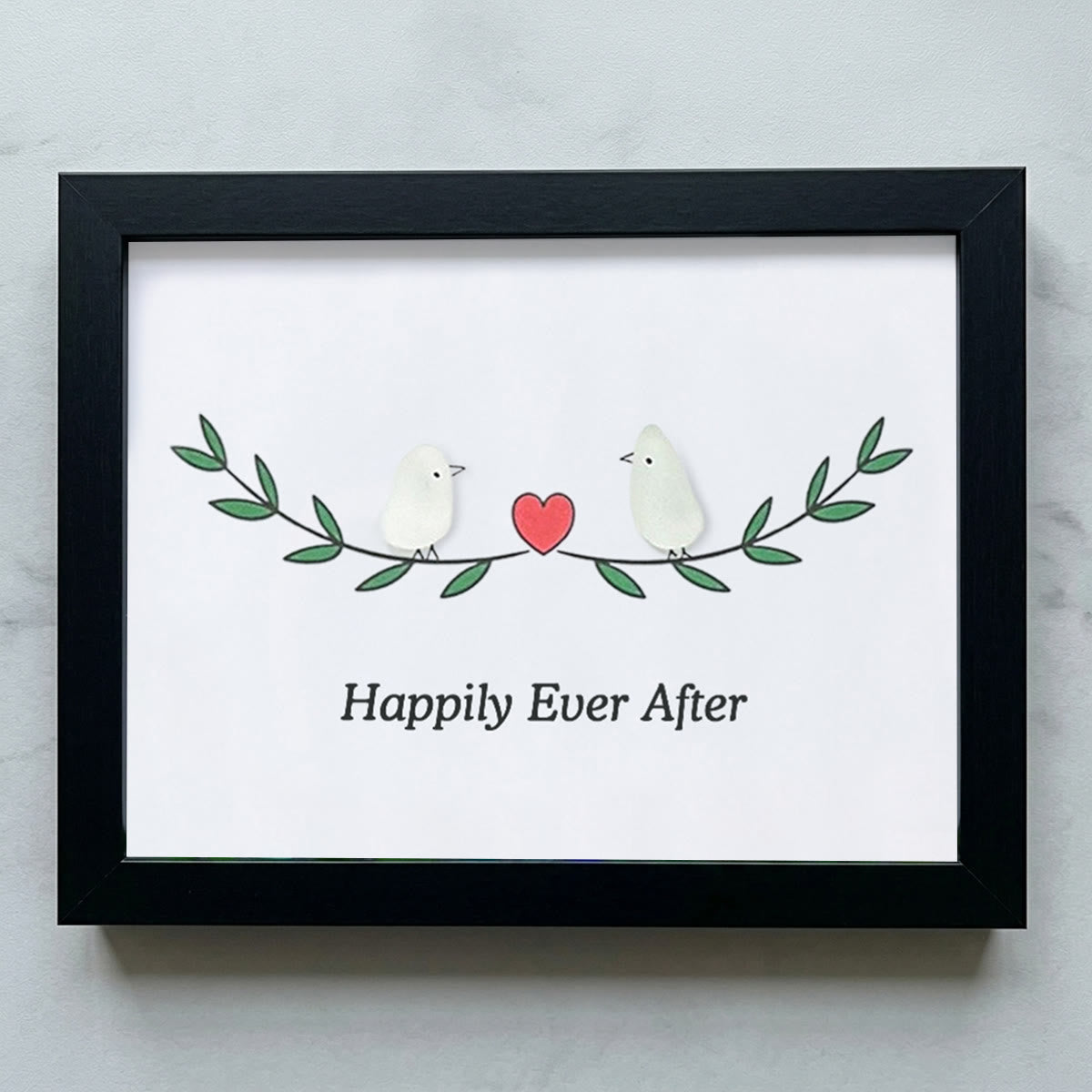 Happily Ever After Lovebirds Sea Glass Framed Art - Black - 6" X 8" - image 12