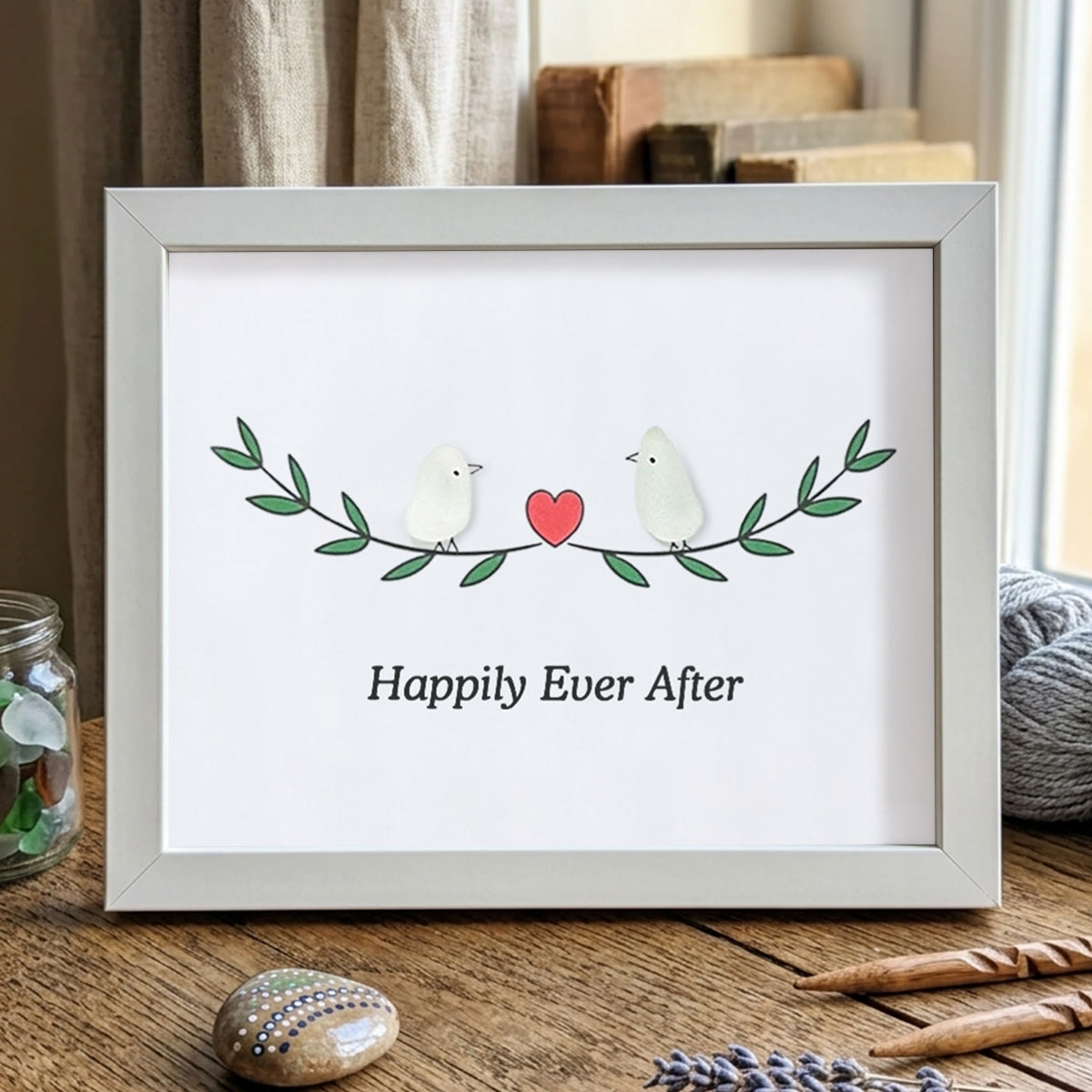 Happily Ever After Lovebirds Sea Glass Framed Art - White - 6" X 8" - image 13