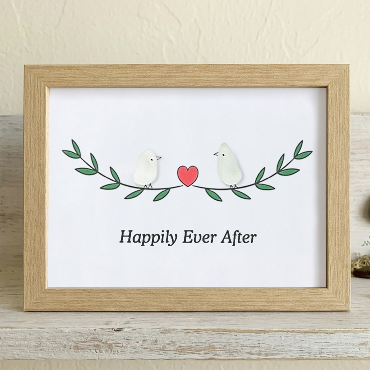 Happily Ever After Lovebirds Sea Glass Framed Art - Oak - 6" X 8" - image 10