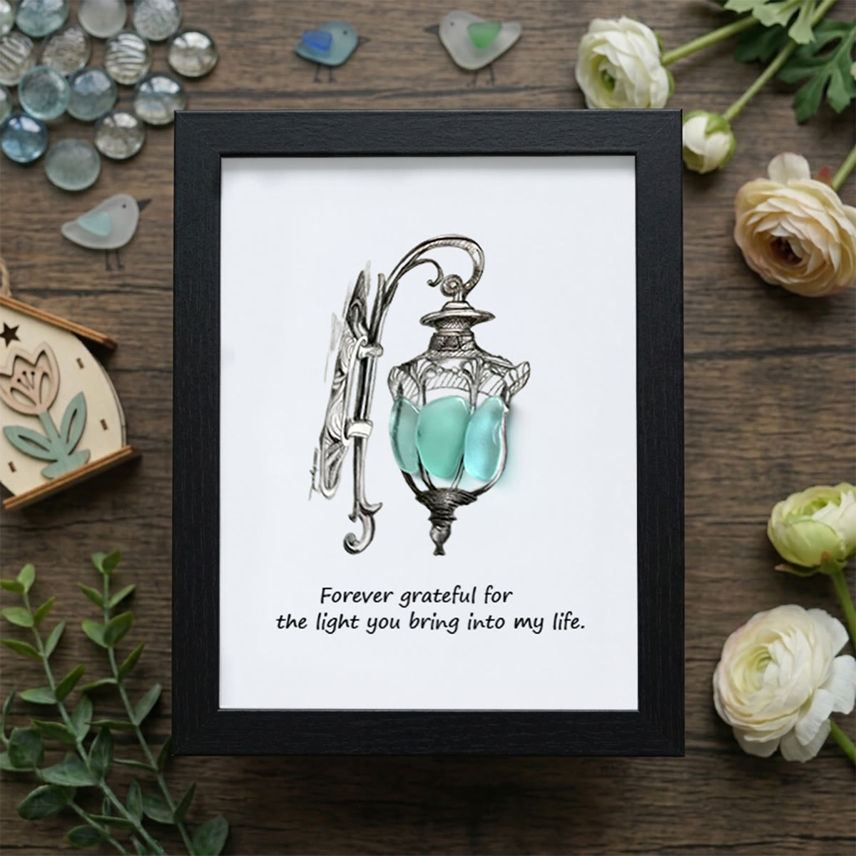 Grateful For The Light You Bring Into My Life Sea Glass Framed Art - Black - 8" X 6" - image 11